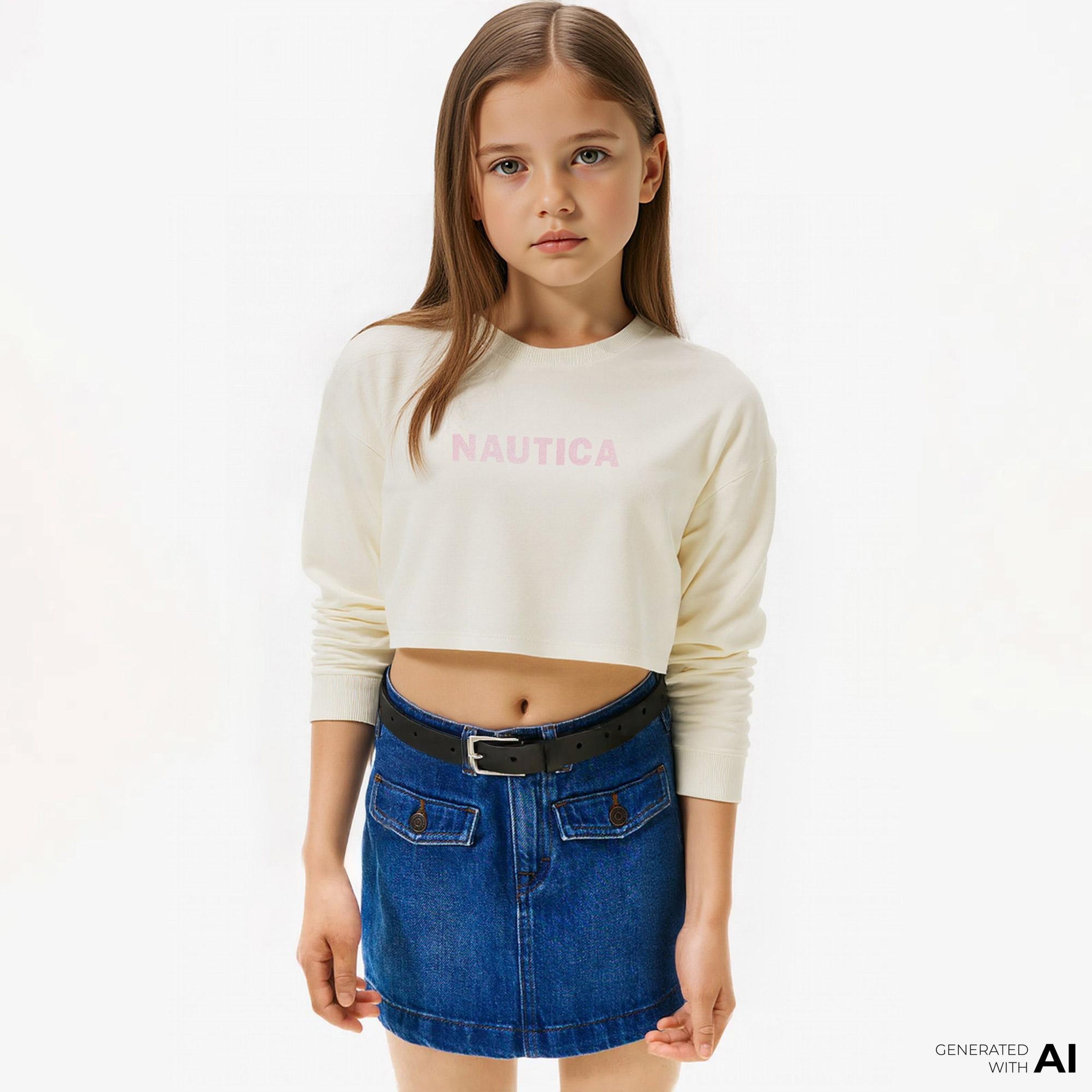 Nautica Kız Çocuk Beyaz Oversize Sweatshirt