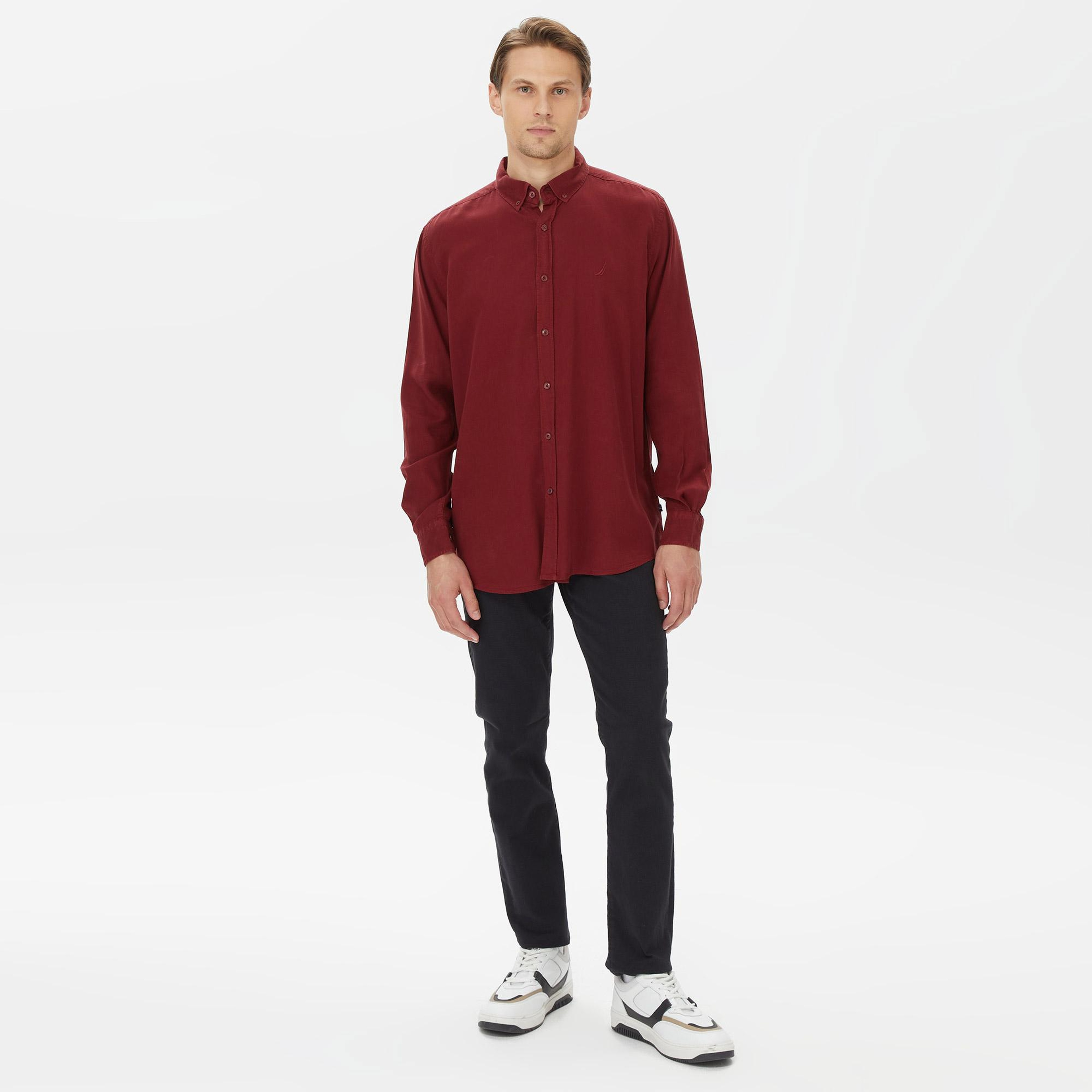 Nautica Erkek Bordo Classic Fit Gömlek