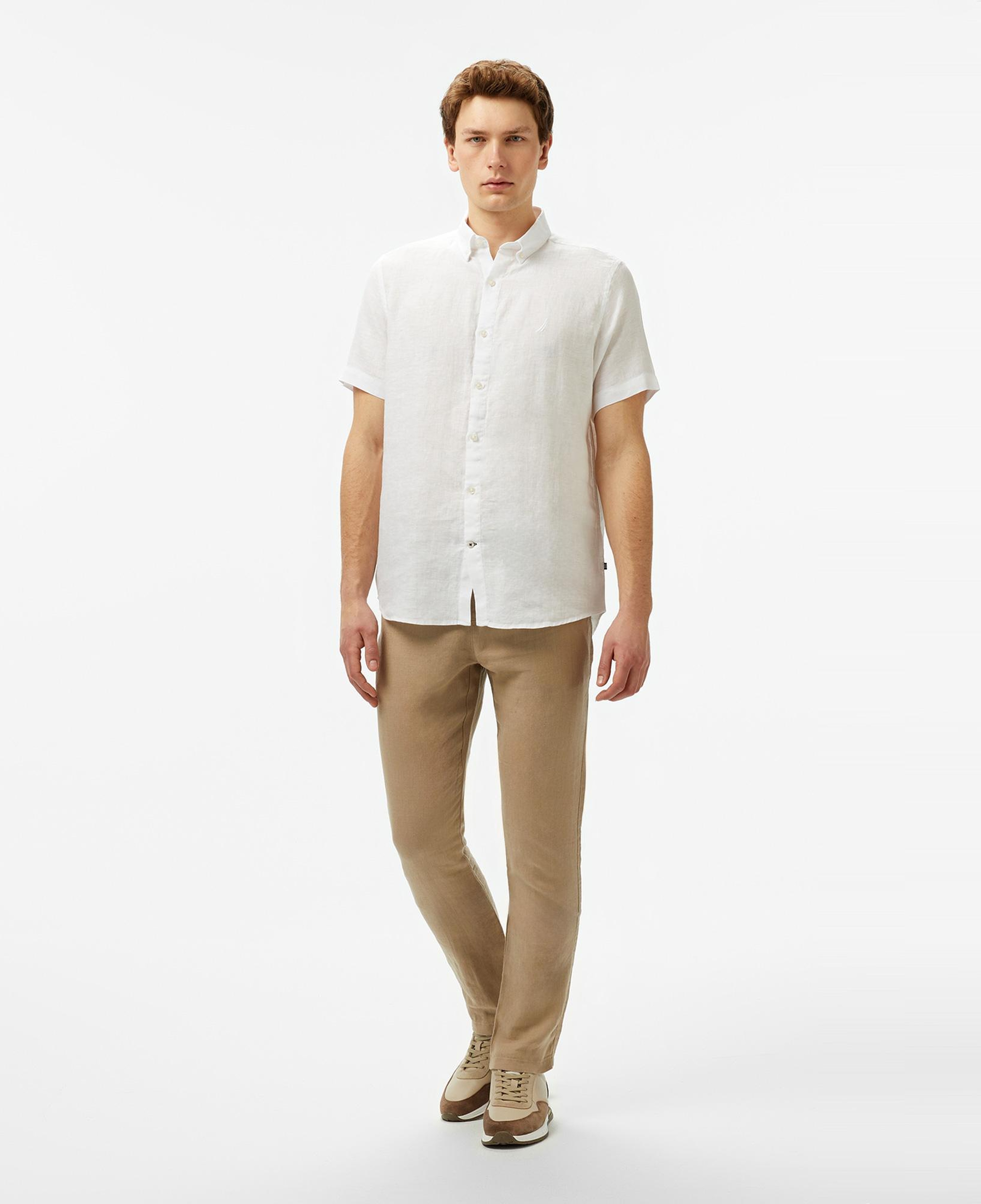 Nautica Erkek Beyaz Classic Fit Keten Gömlek