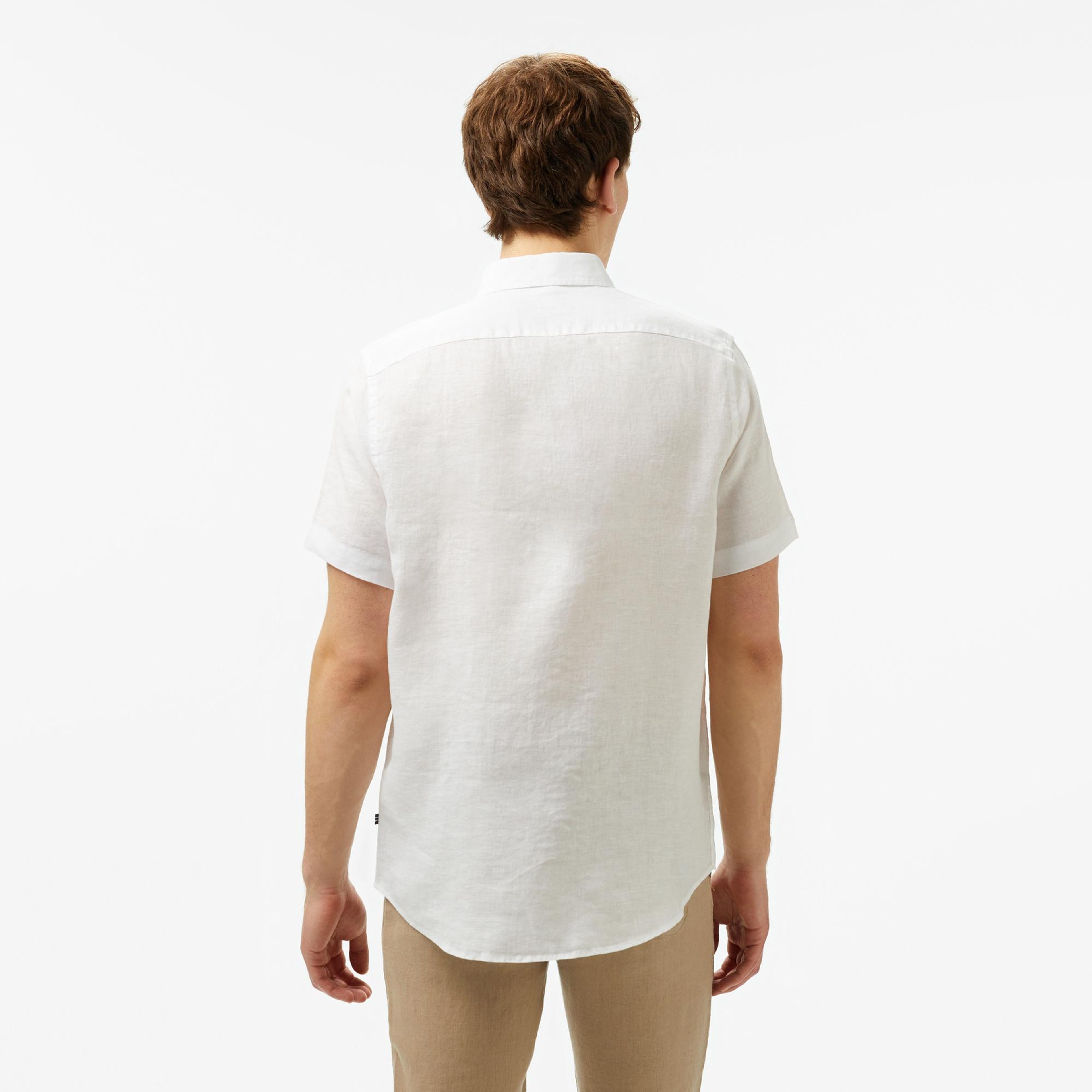 Nautica Erkek Beyaz Classic Fit Keten Gömlek