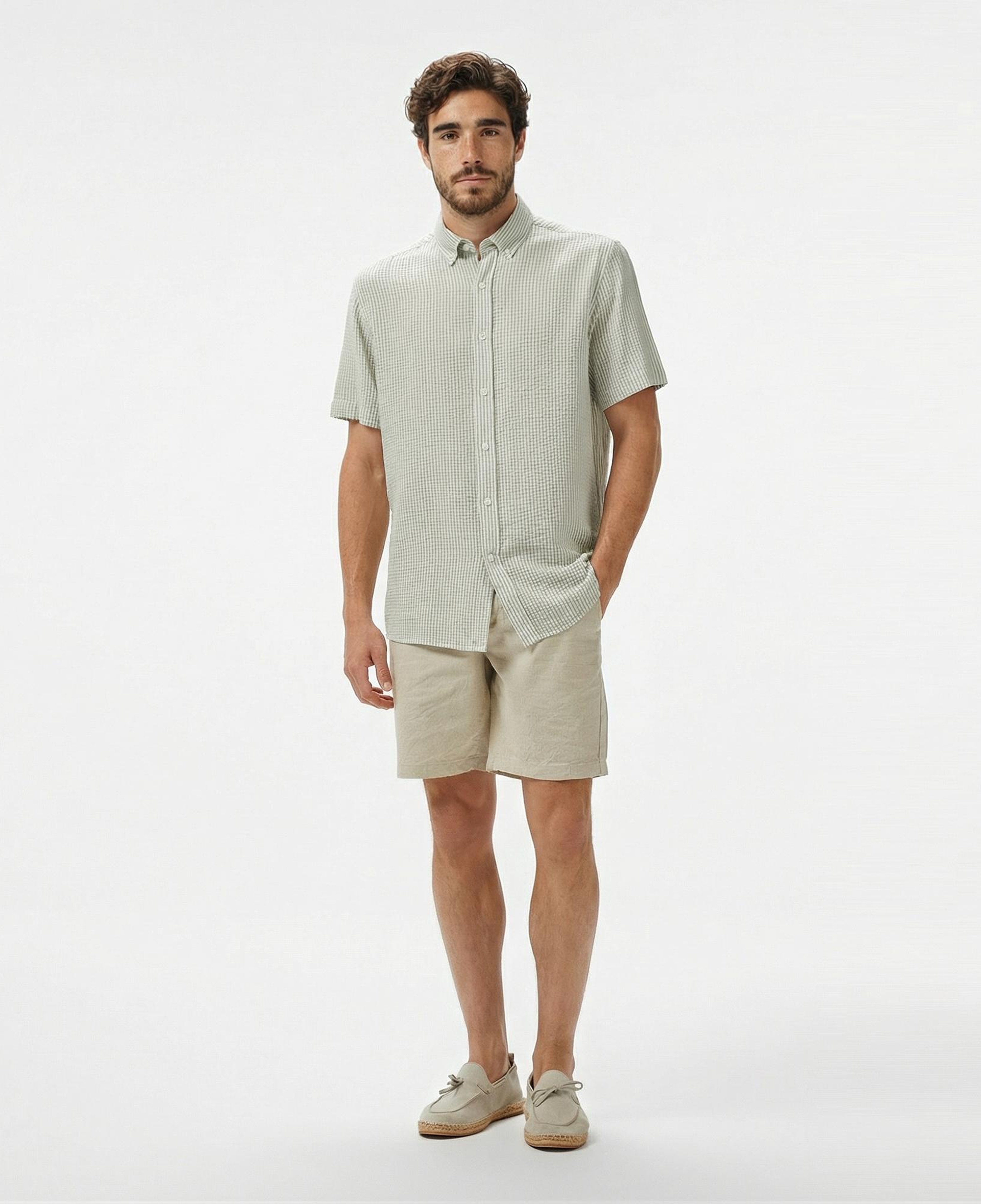 Nautica Erkek Yeşil Classic Fit Çizgili Gömlek