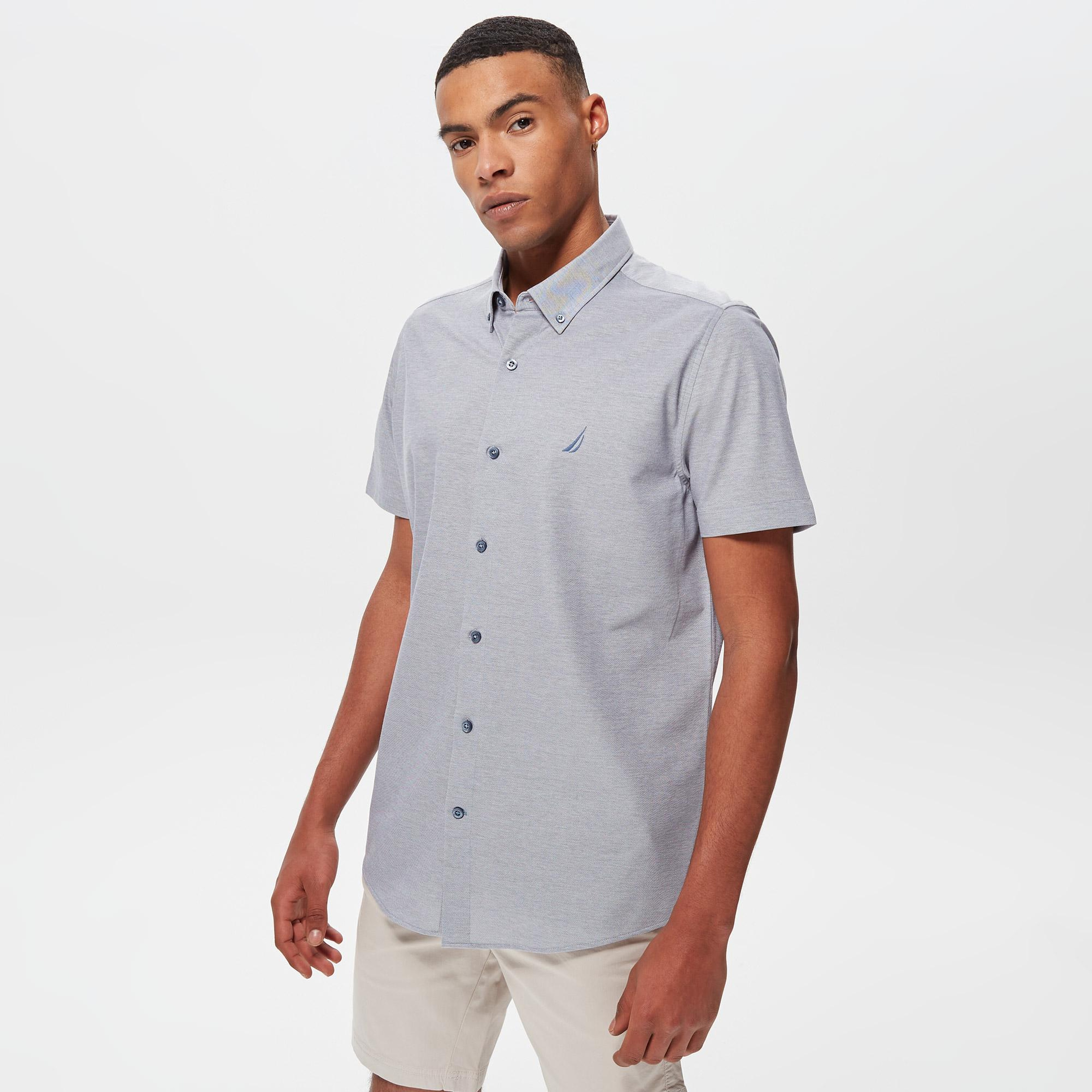 Nautica Erkek Mavi Slim Fit Kısa Kollu Gömlek