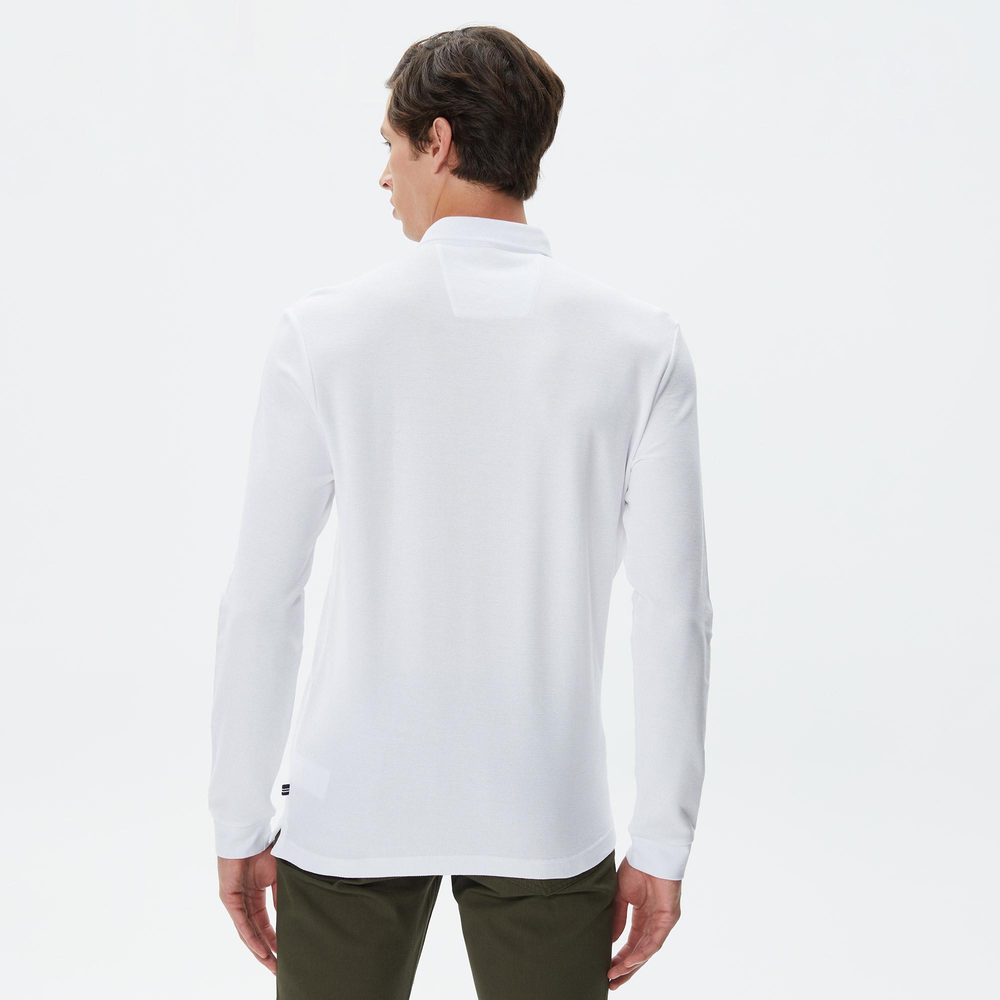 Nautica Erkek Beyaz Slim Fit Uzun Kollu Polo Yaka T-Shirt