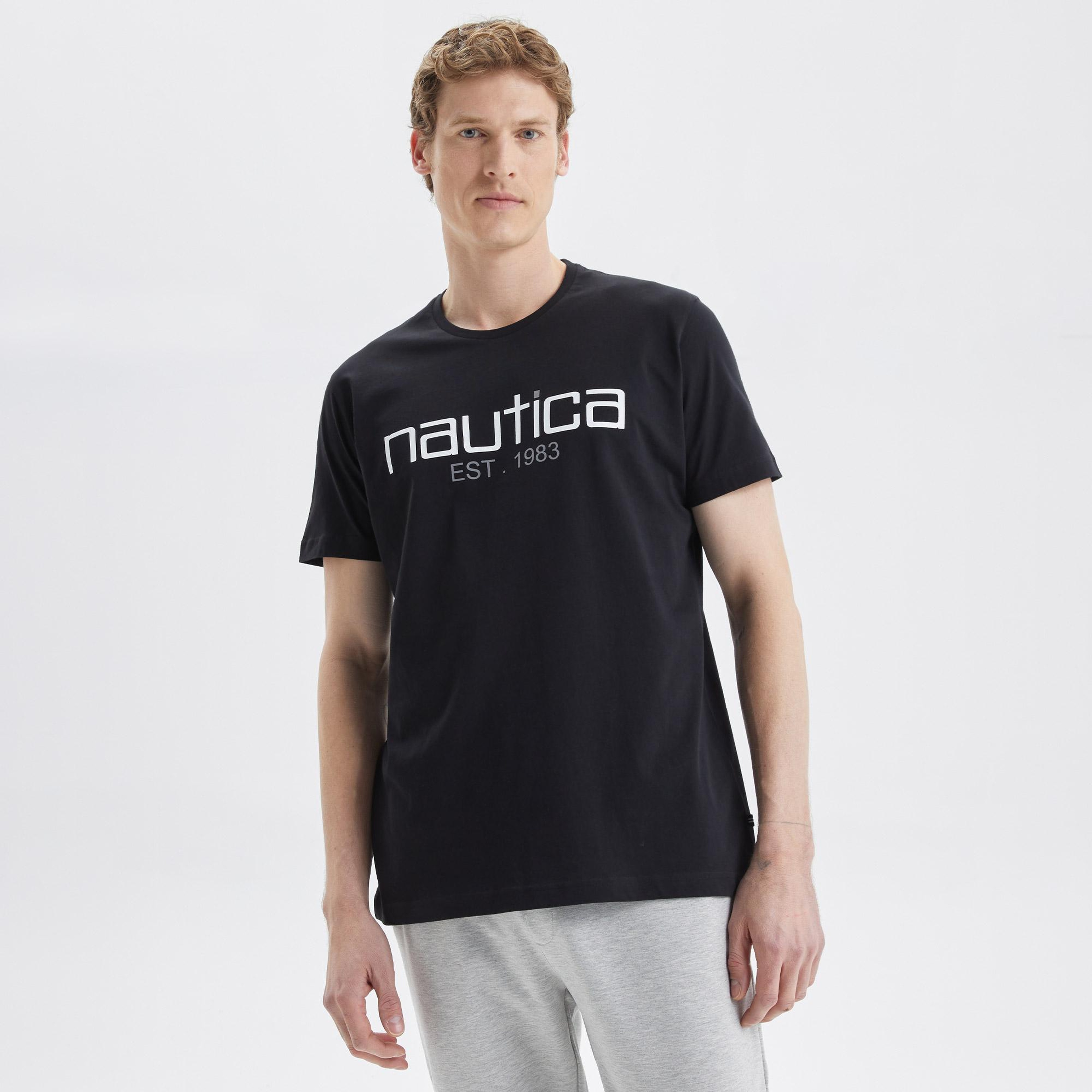 Nautica Erkek Siyah Standart Fit Desenli T-Shirt