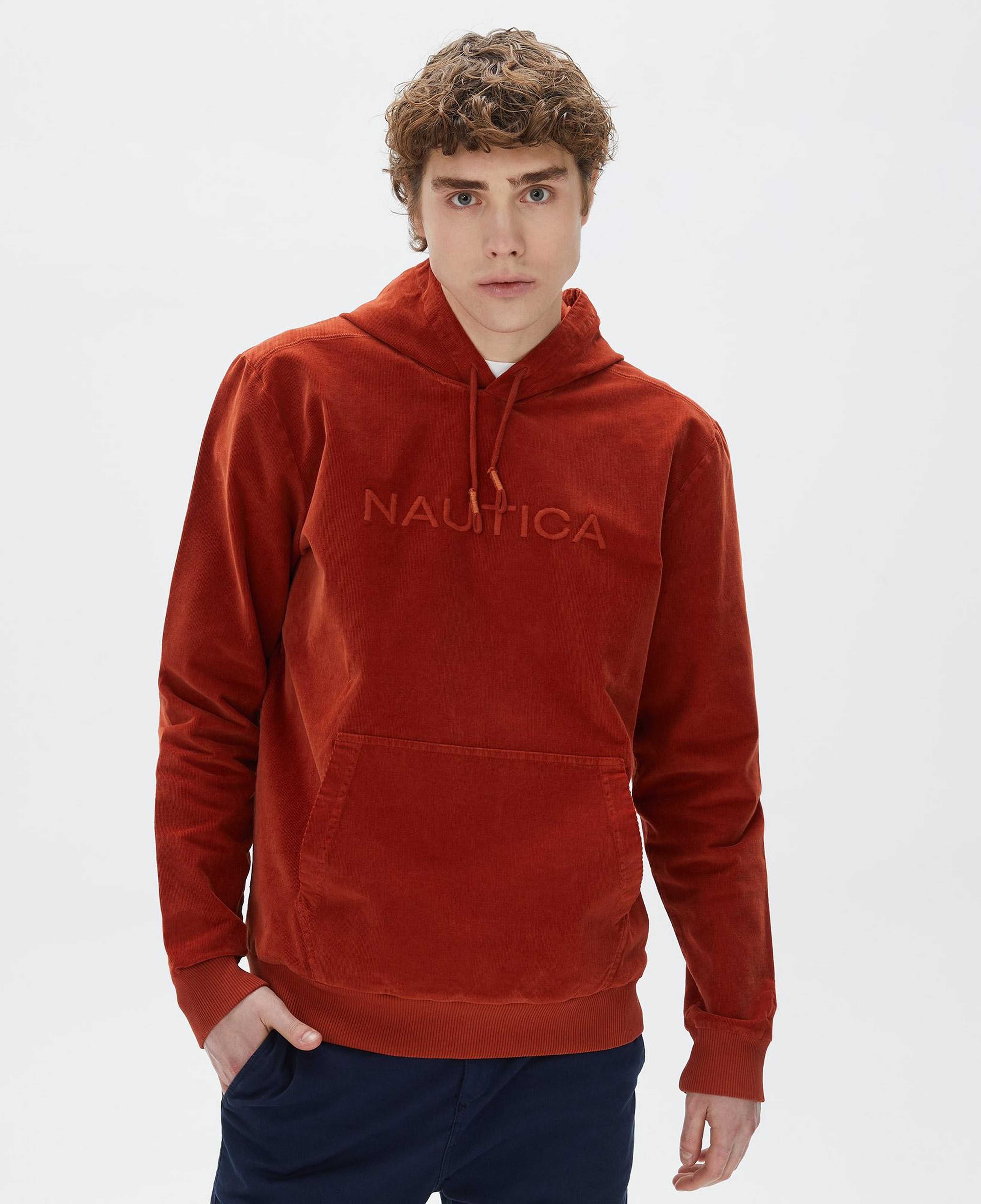 Nautica Erkek Turuncu Standart Fit Kapüşonlu Sweatshirt