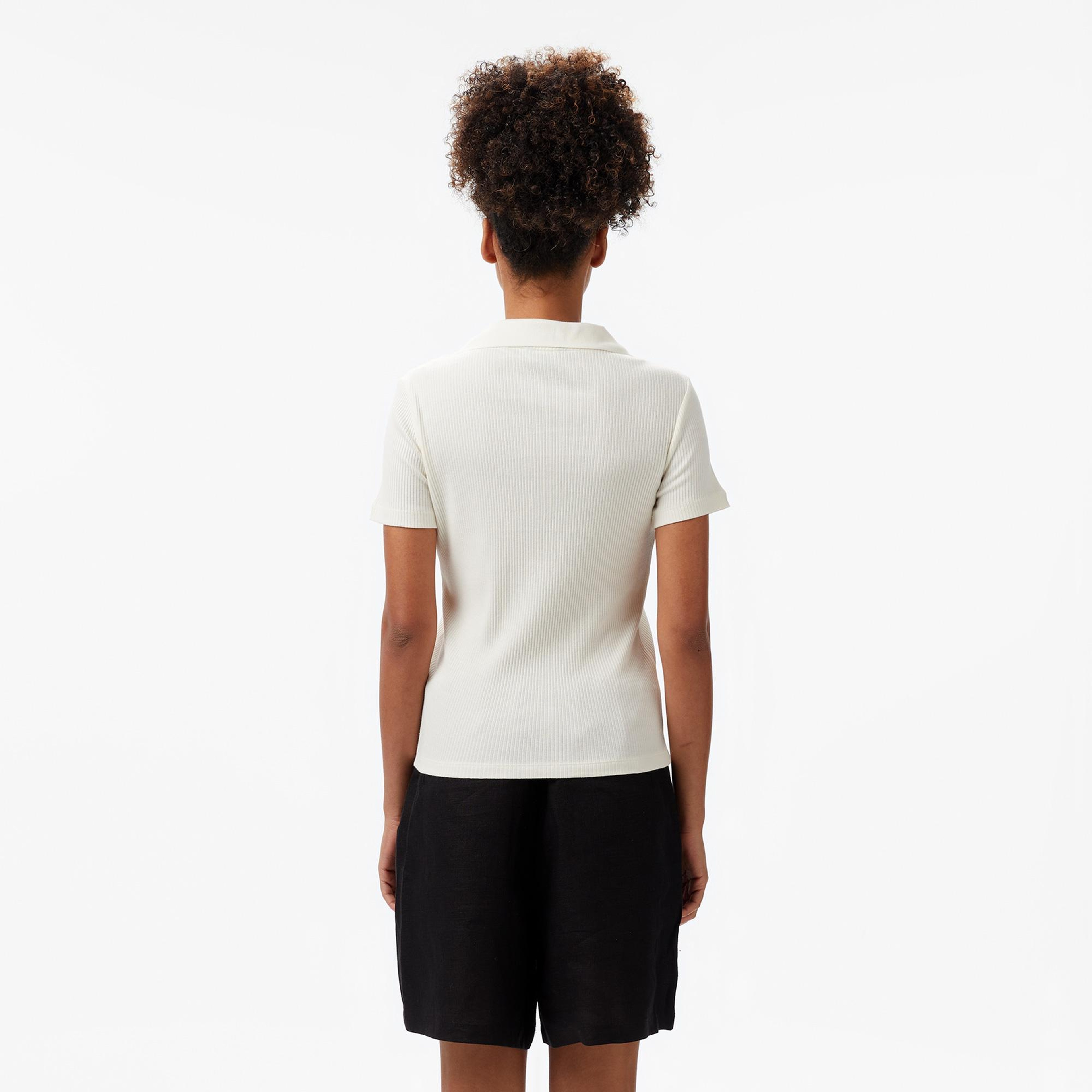 Nautica Kadın Krem Rengi Slim Fit Polo Yaka T-Shirt