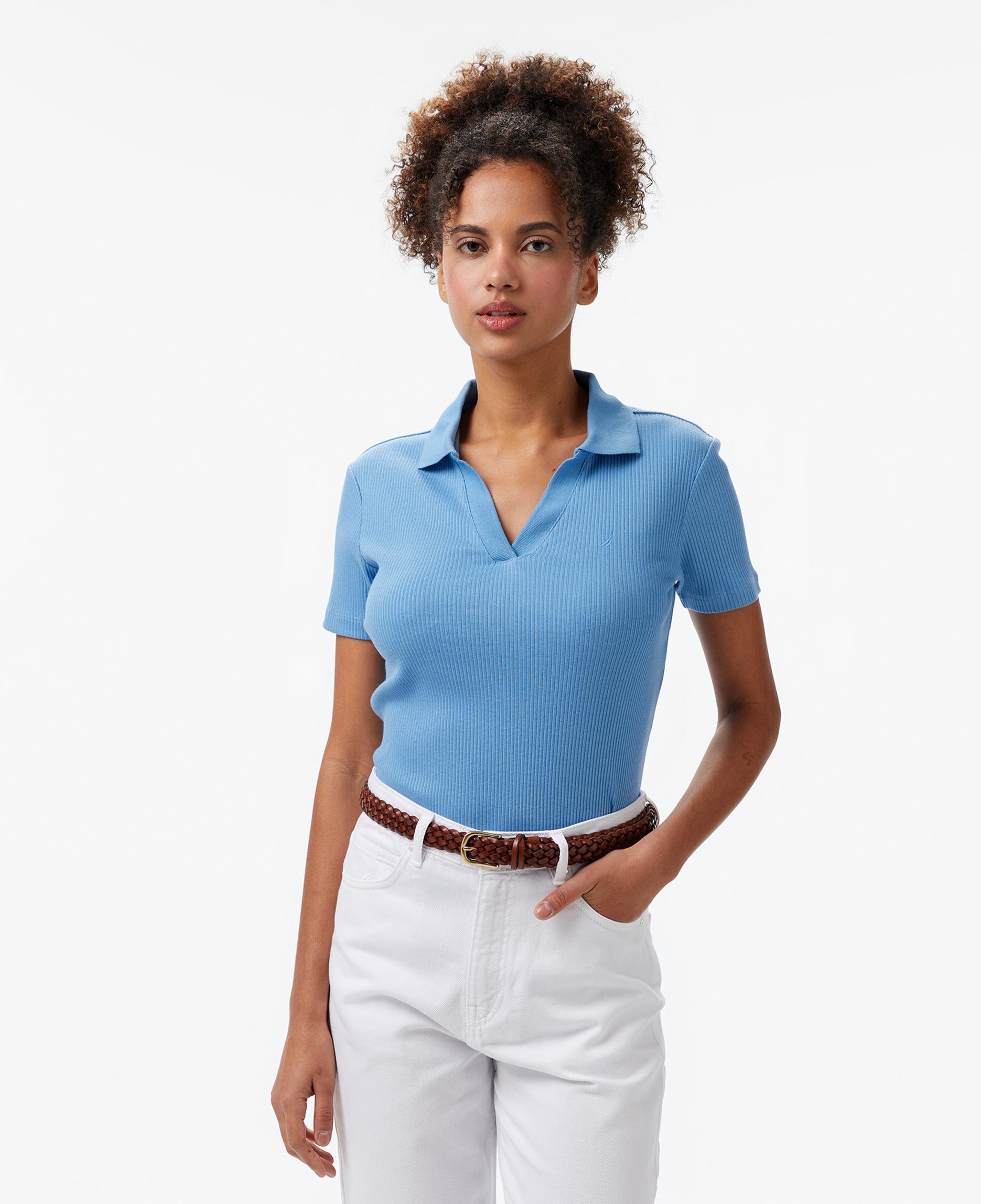 Nautica Kadın Mavi Slim Fit Polo Yaka T-Shirt
