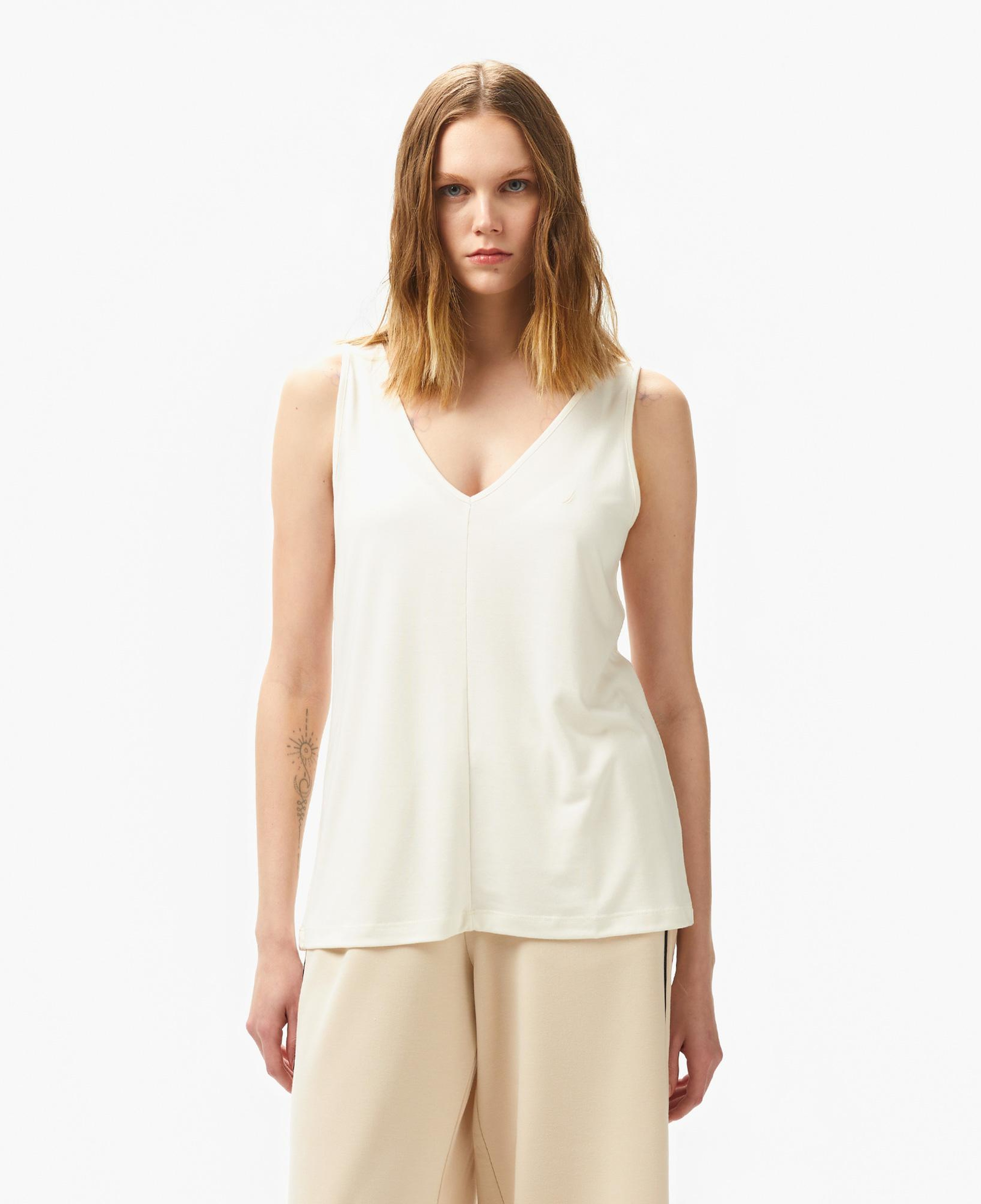 Nautica Kadın Krem Rengi Relaxed Fit T-Shirt