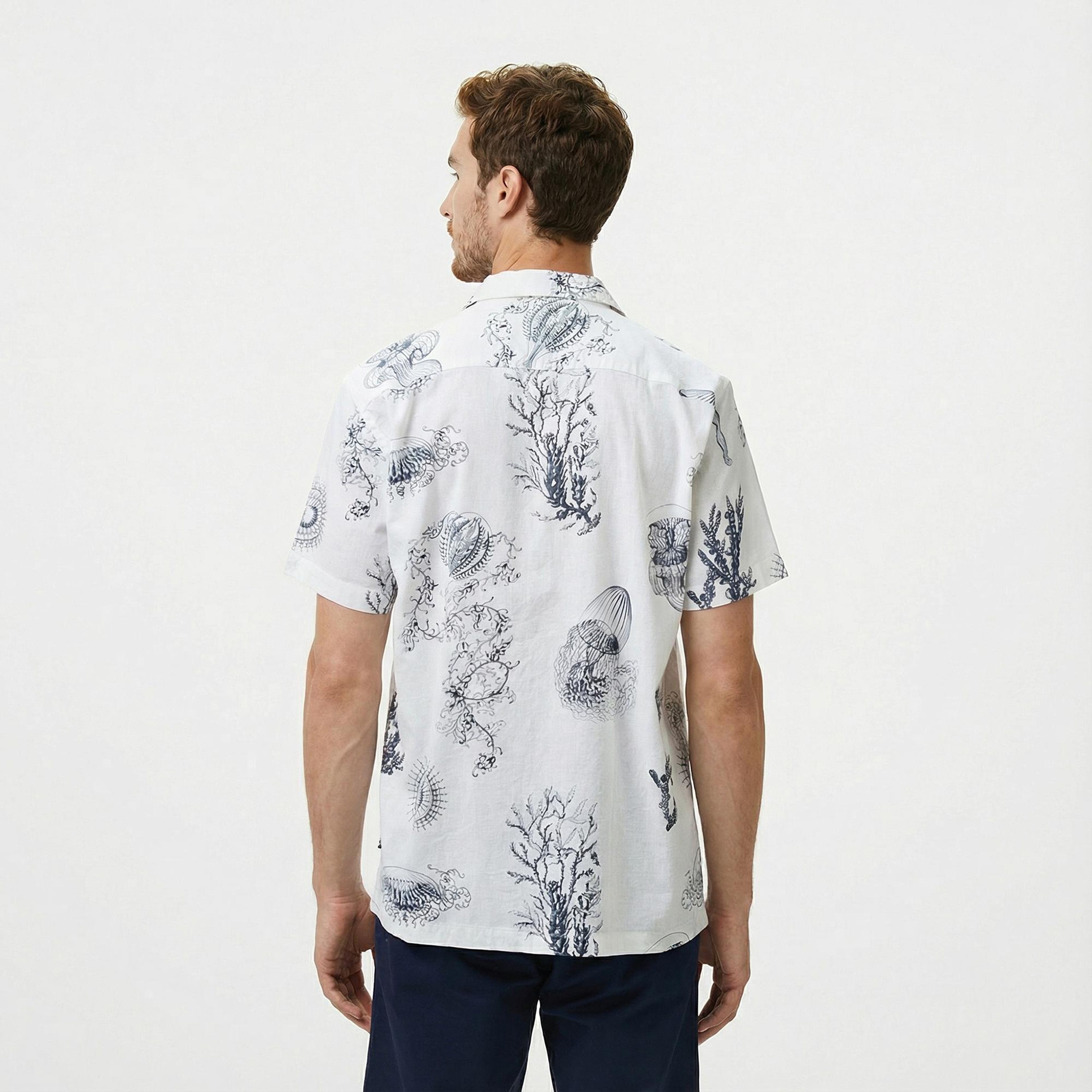 Nautica Erkek Beyaz Classic Fit Desenli Gömlek