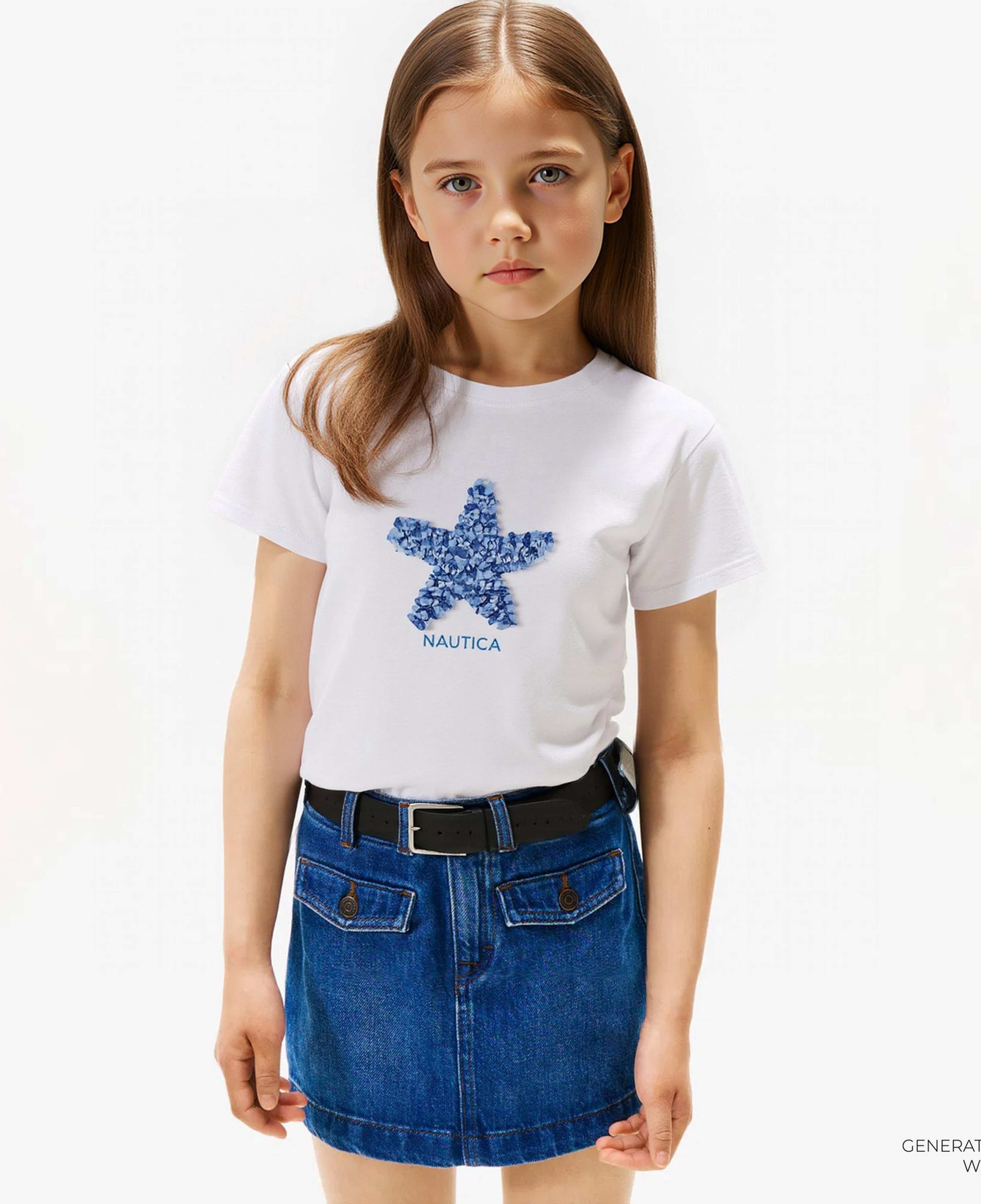 Nautica Kız Çocuk Beyaz Regular Fit Baskılı T-Shirt