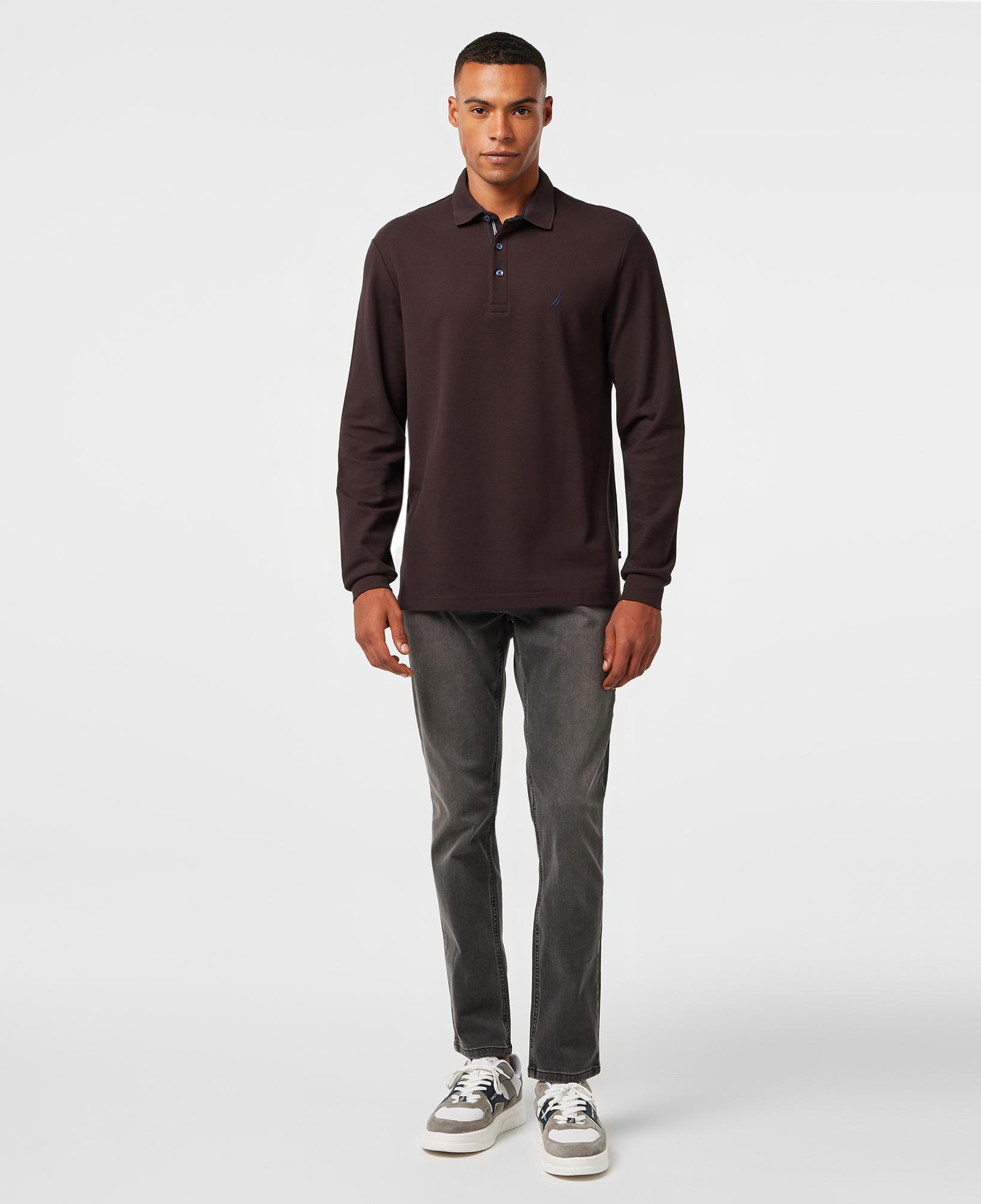 Nautica Erkek Kahverengi Uzun Kollu Polo Yaka T-Shirt