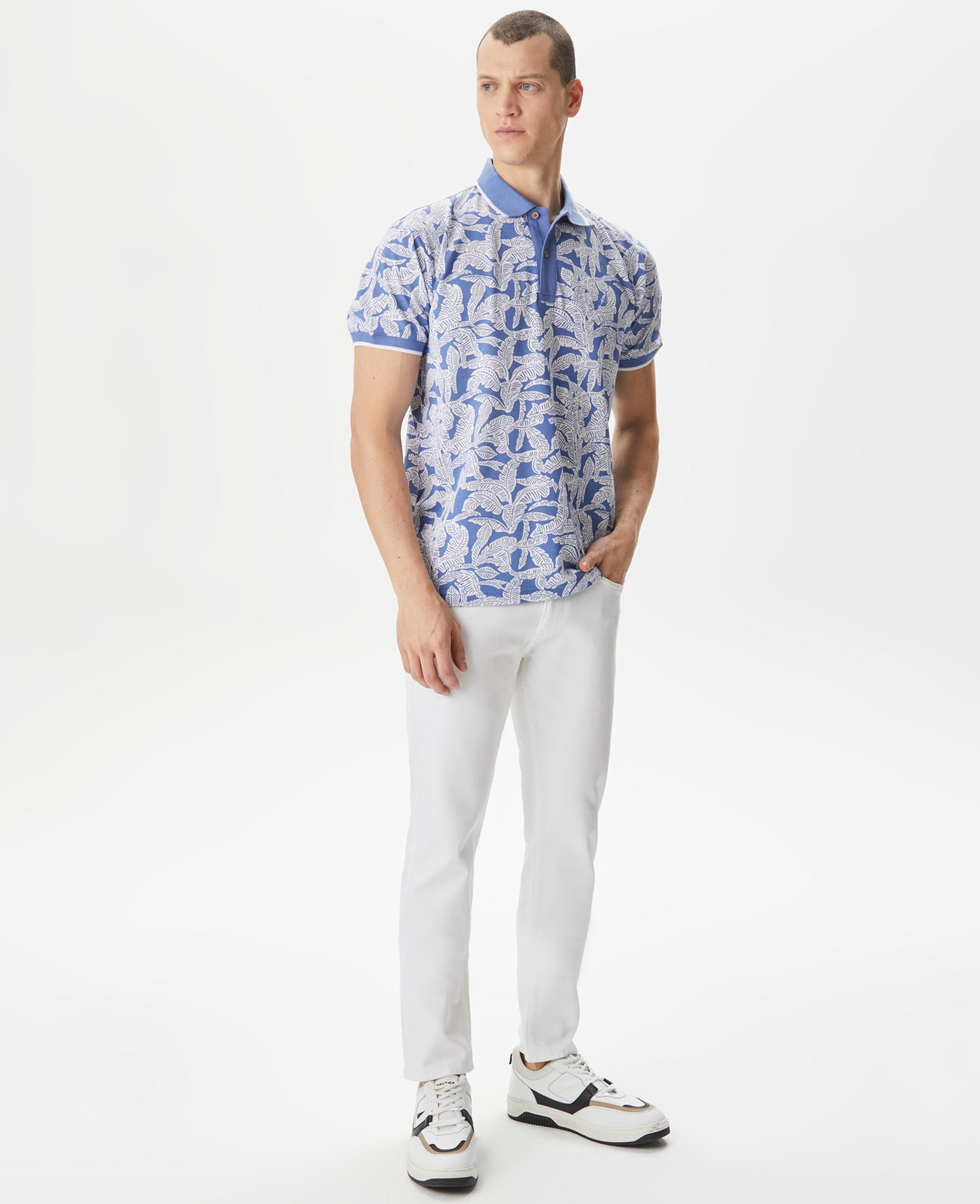 Nautica Erkek Mavi Classic Fit Kısa Kollu Baskılı Polo Yaka T-Shirt