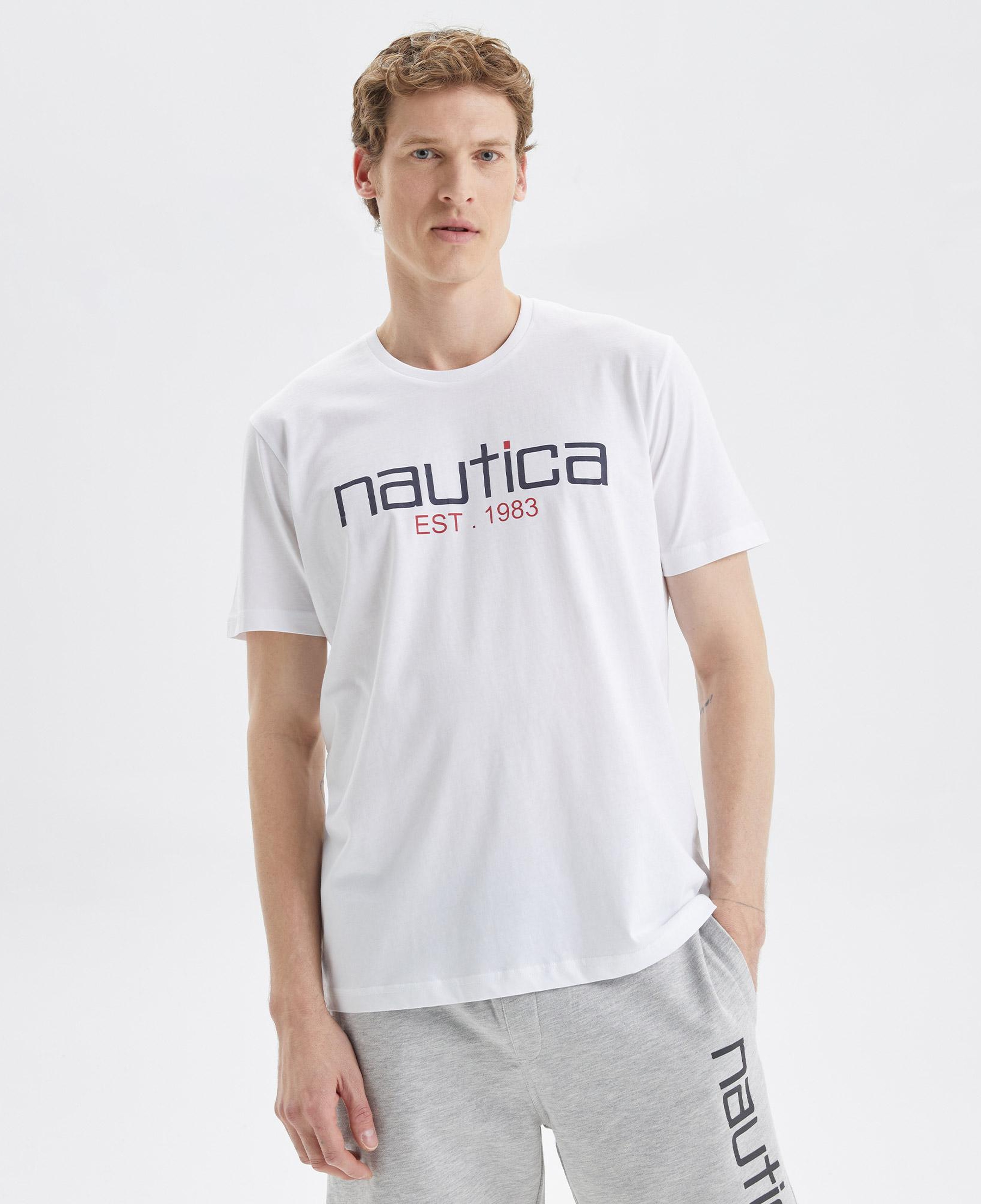 Nautica Erkek Beyaz Standart Fit Desenli T-Shirt