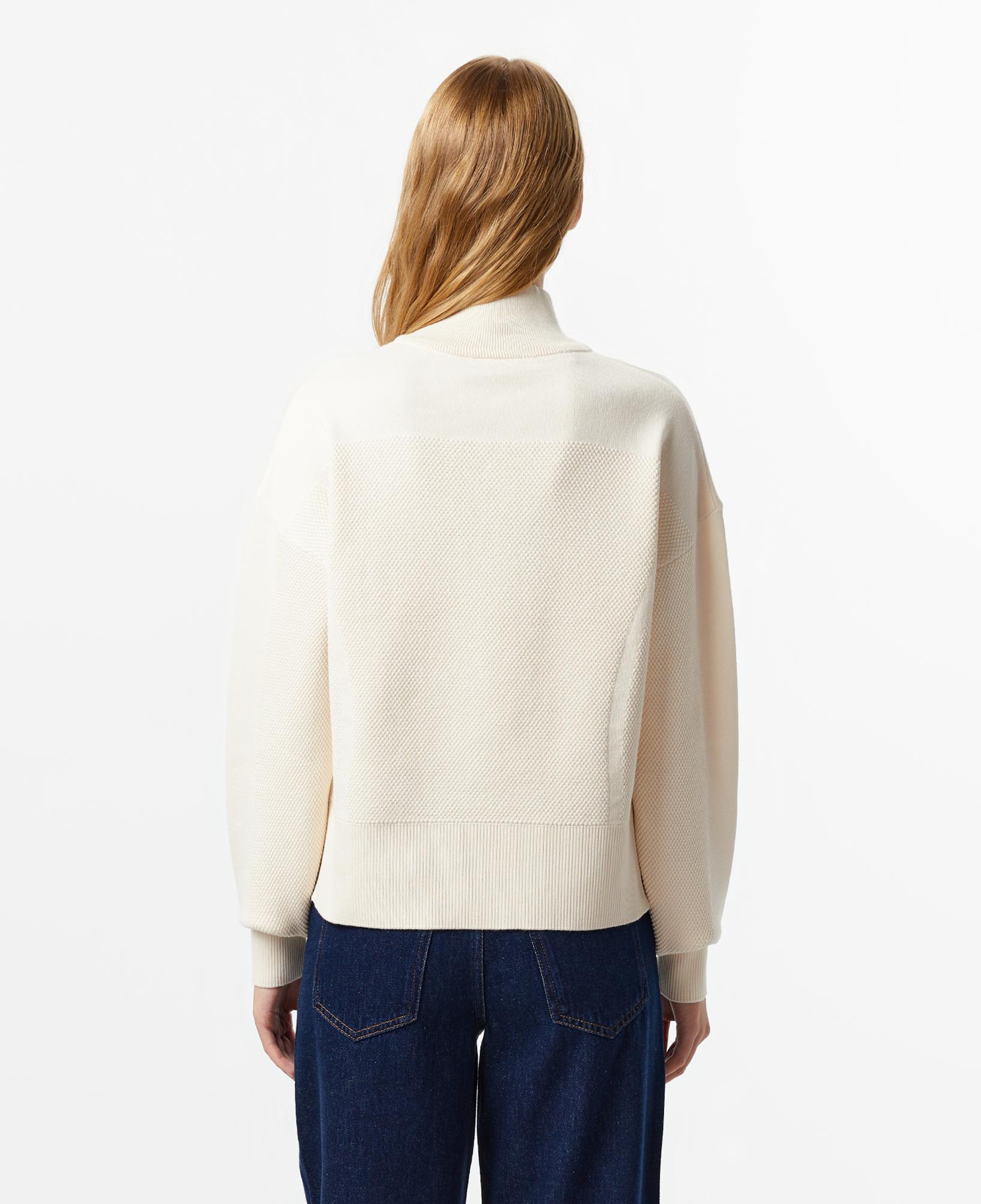 Lacoste Kadın Relaxed Fit Yarım Fermuarlı Krem Kazak