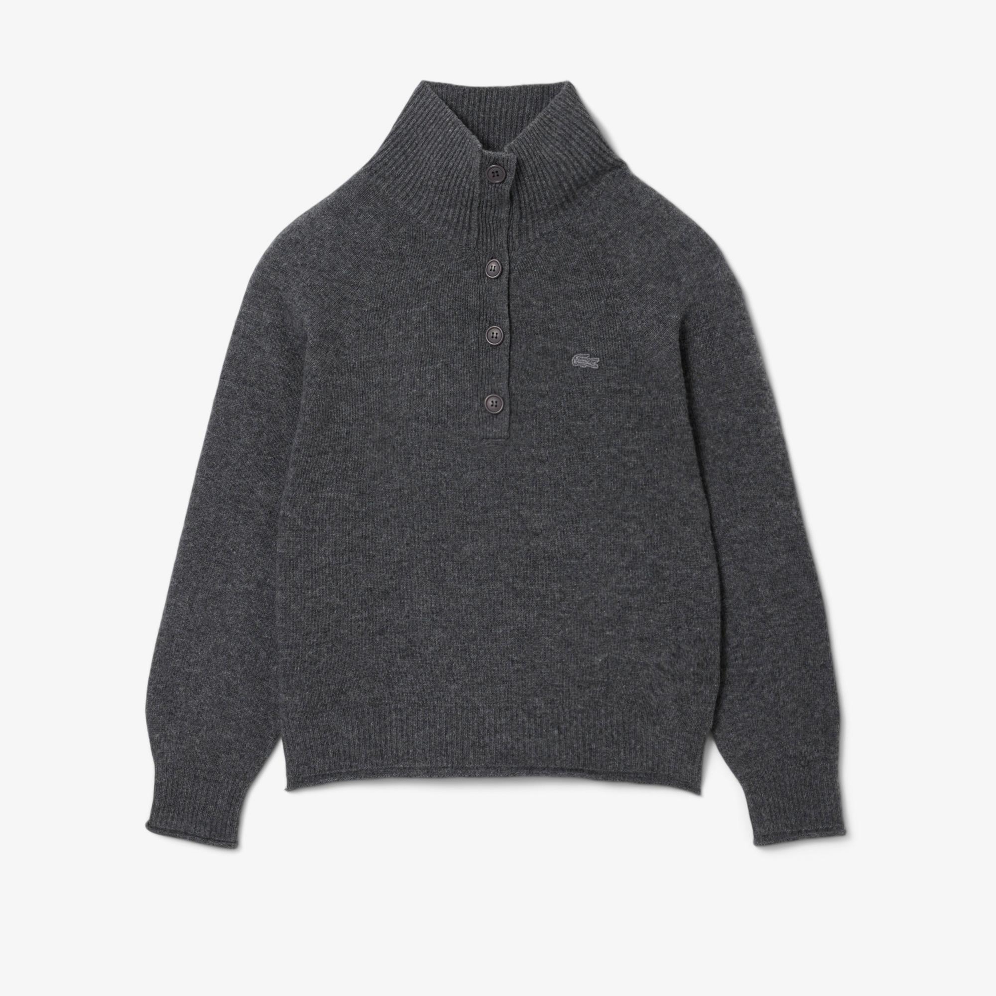 Lacoste Kadın Classic Fit Dik Yaka Gri Kazak