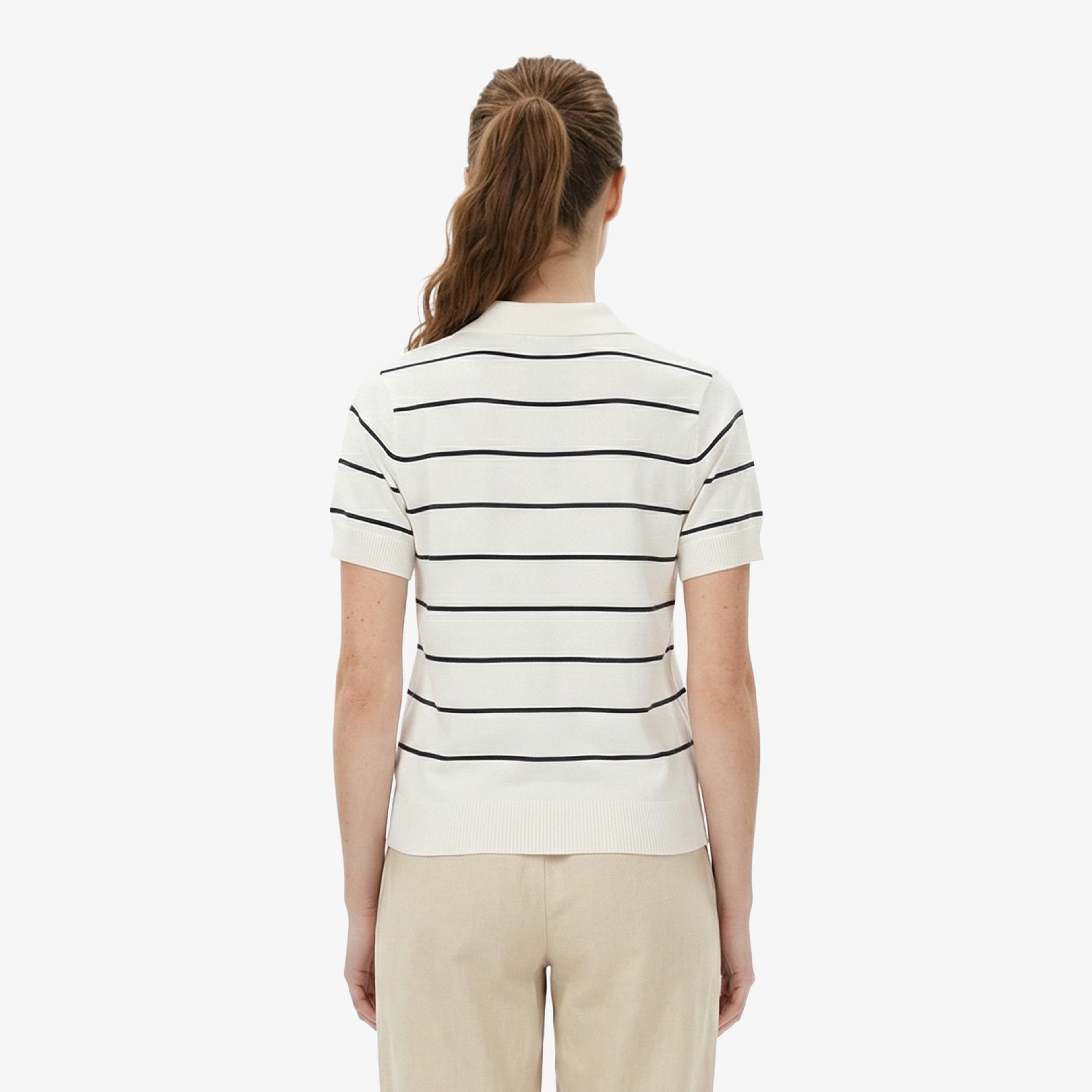 Nautica Kadın Beyaz Regular Fit Çizgili Triko Polo Yaka T-Shirt