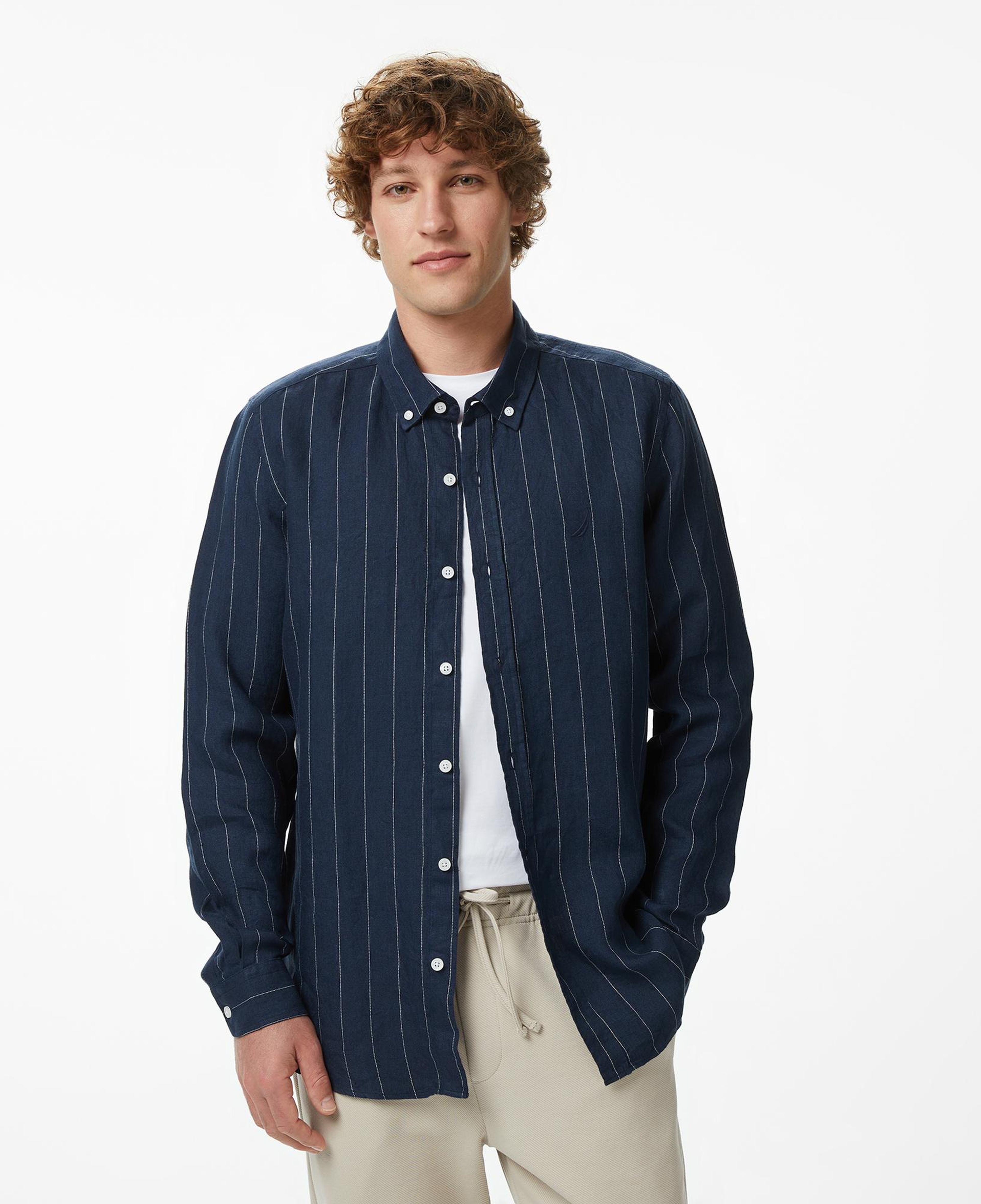 Nautica Erkek Lacivert Regular Fit Çizgili Gömlek