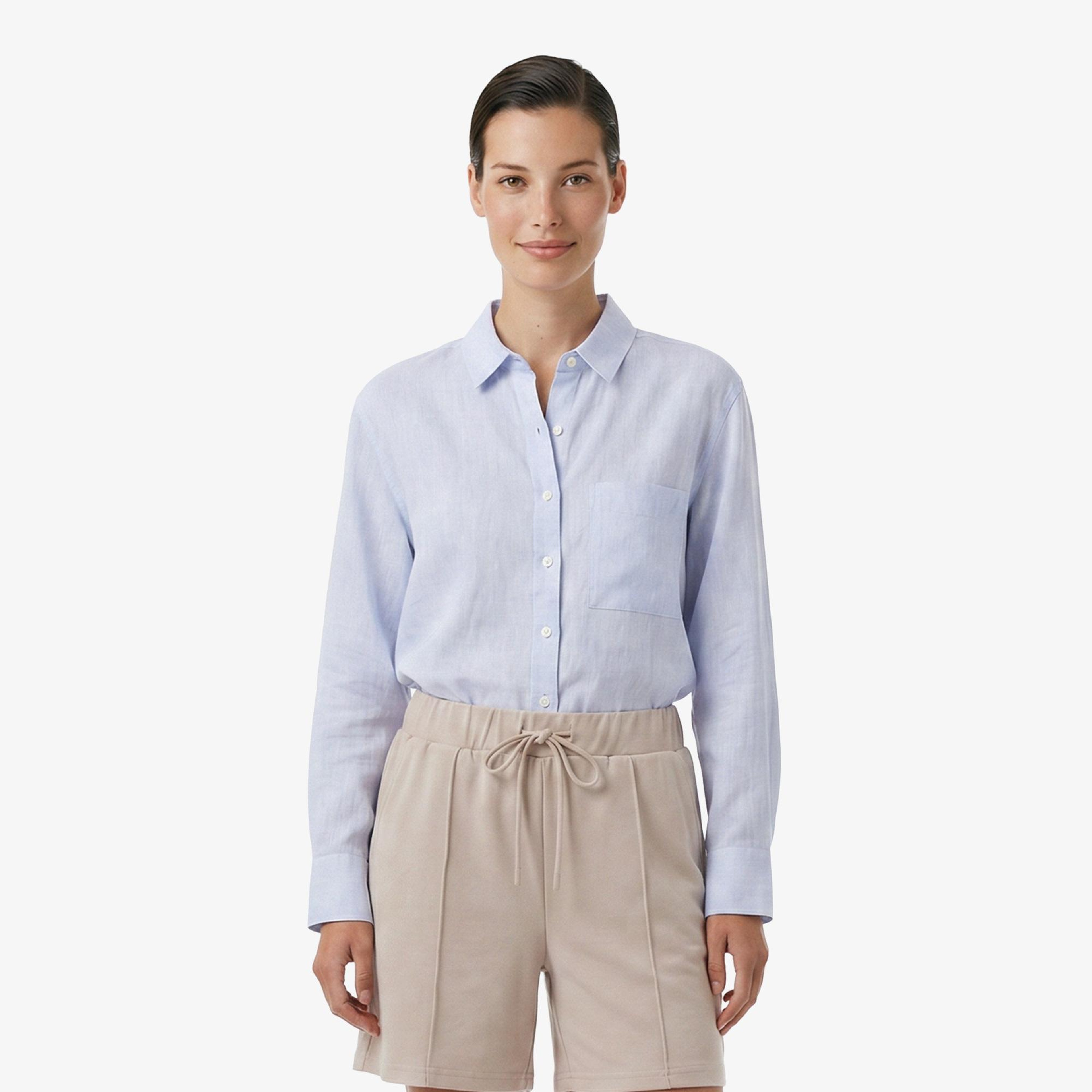 Nautica Kadın Mavi Regular Fit Keten Gömlek