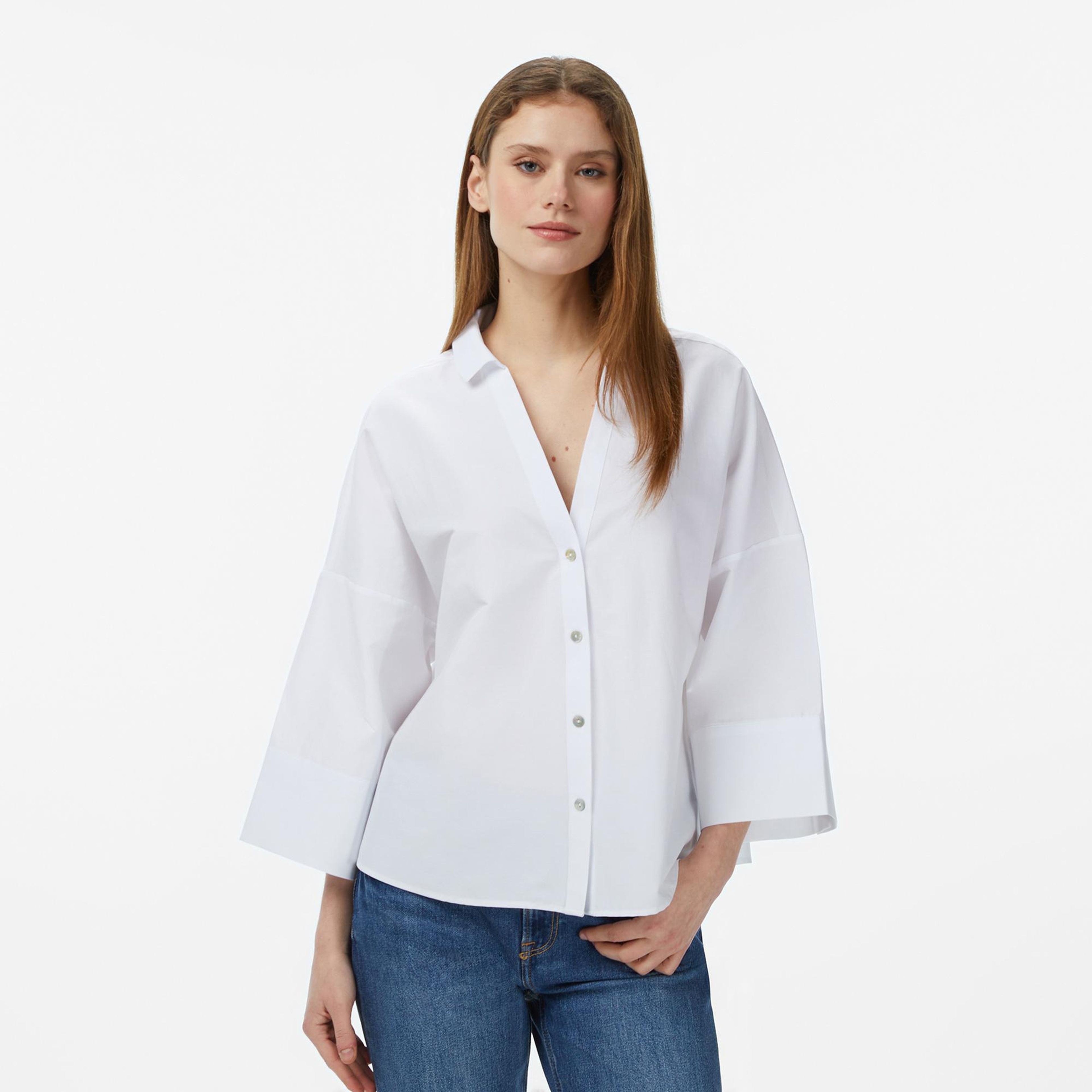 Nautica Kadın Beyaz Regular Fit Kısa Kollu Gömlek