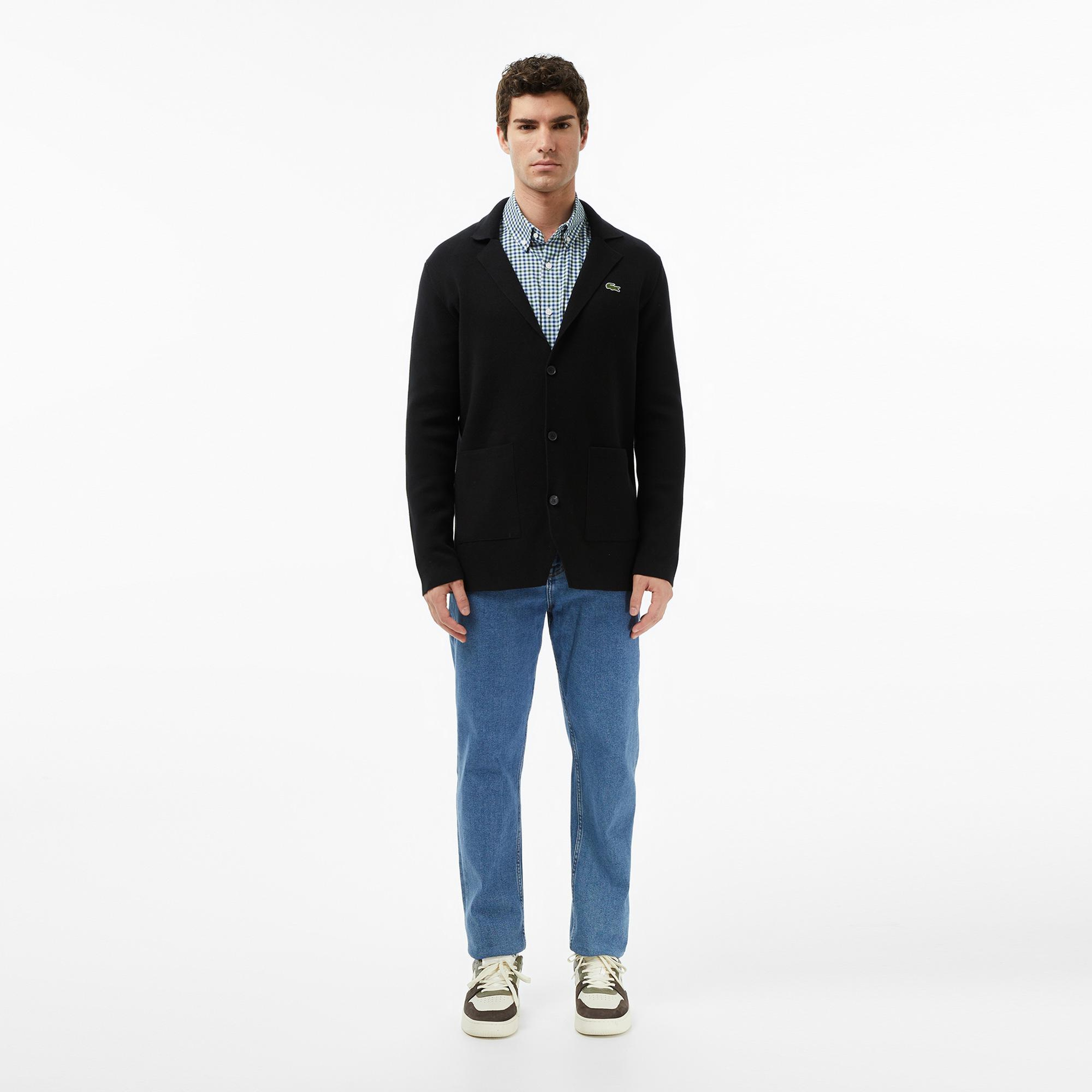 Lacoste Erkek Classic Fit V Yaka Siyah Hırka