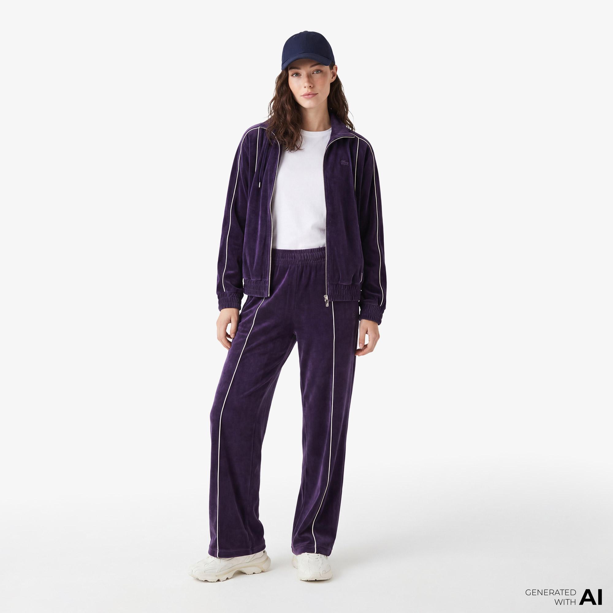 Lacoste Kadın Oversize Fit Fermuarlı Mor Sweatshirt