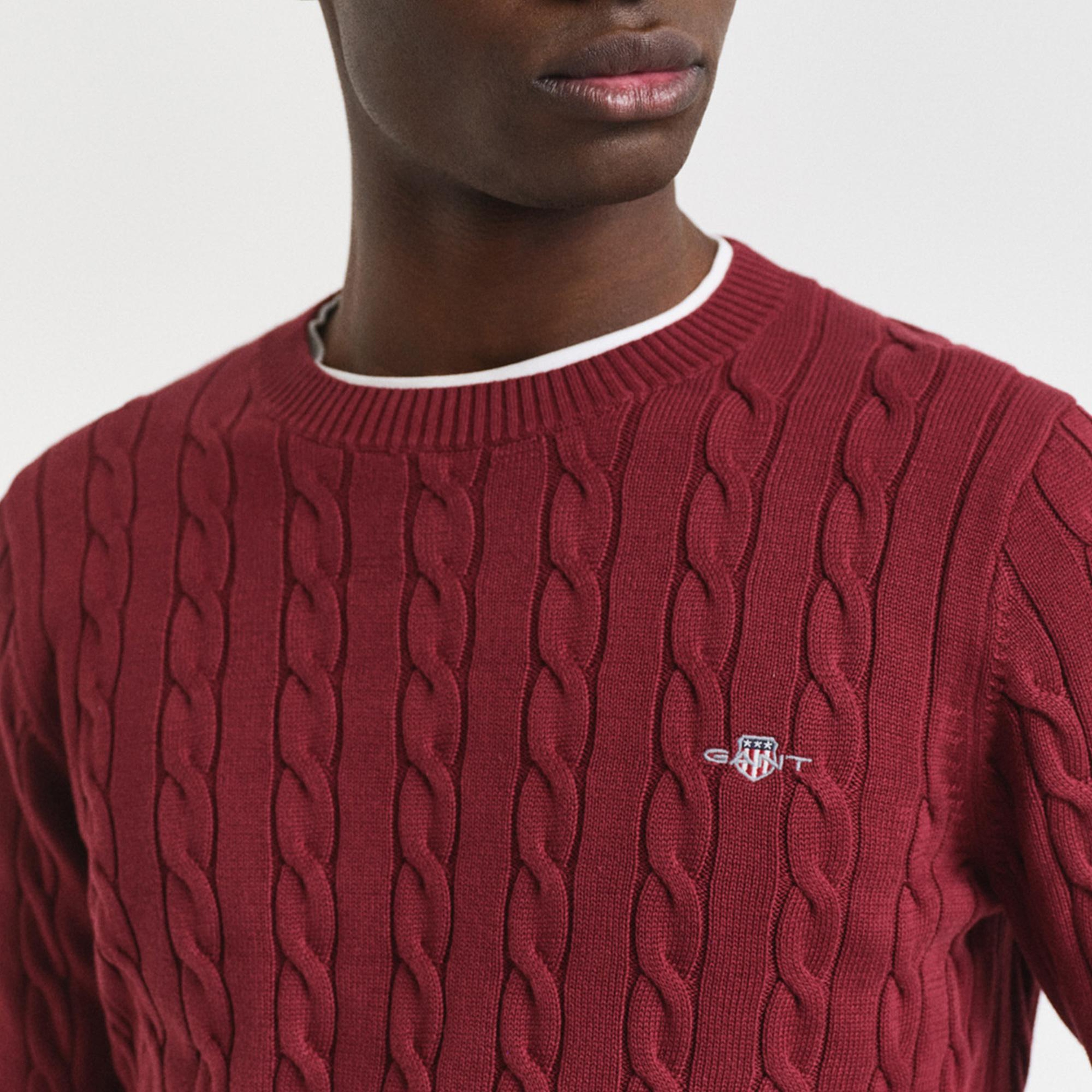 GANT Erkek Bordo Regular Fit Bisiklet Yaka Örgü Kazak