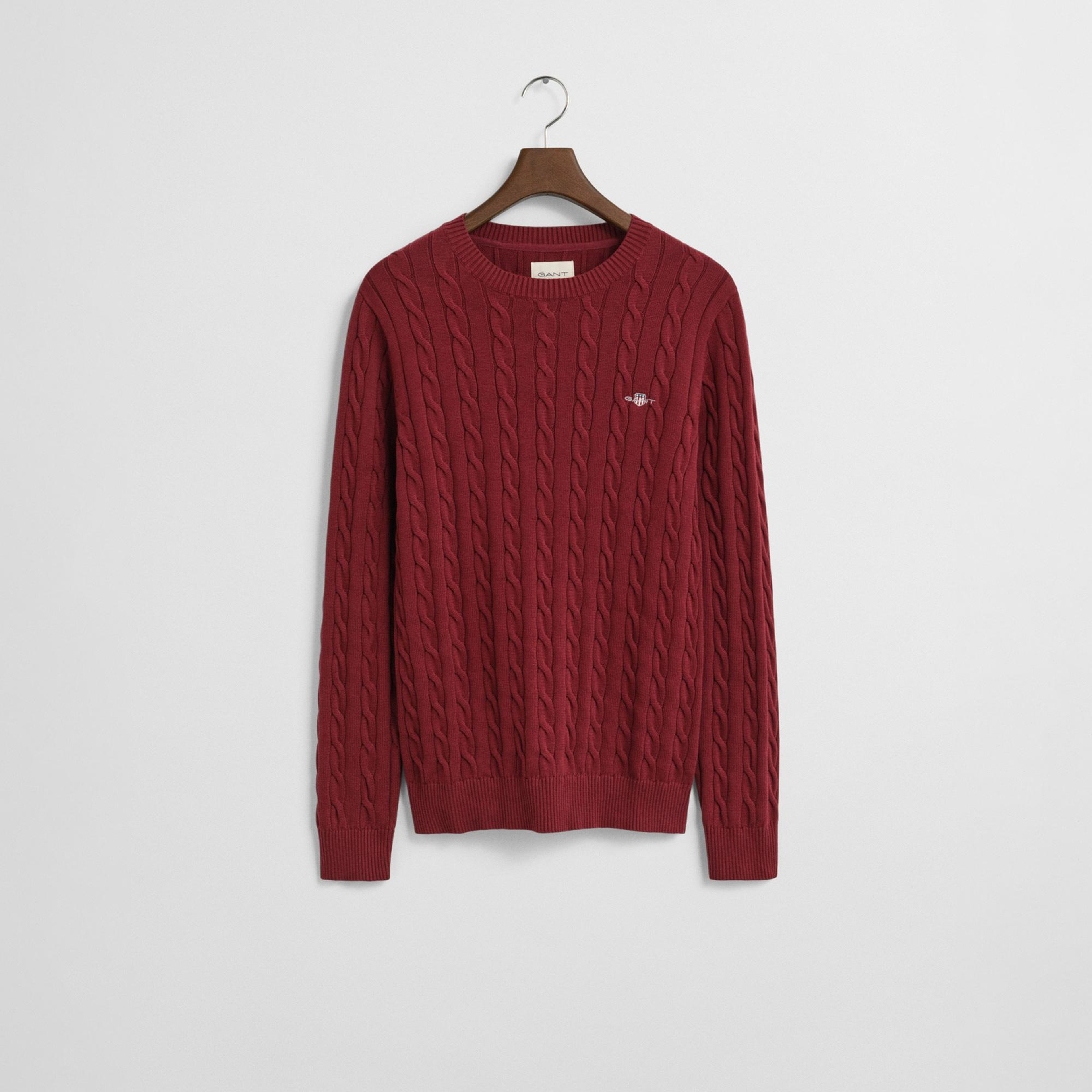 GANT Erkek Bordo Regular Fit Bisiklet Yaka Örgü Kazak