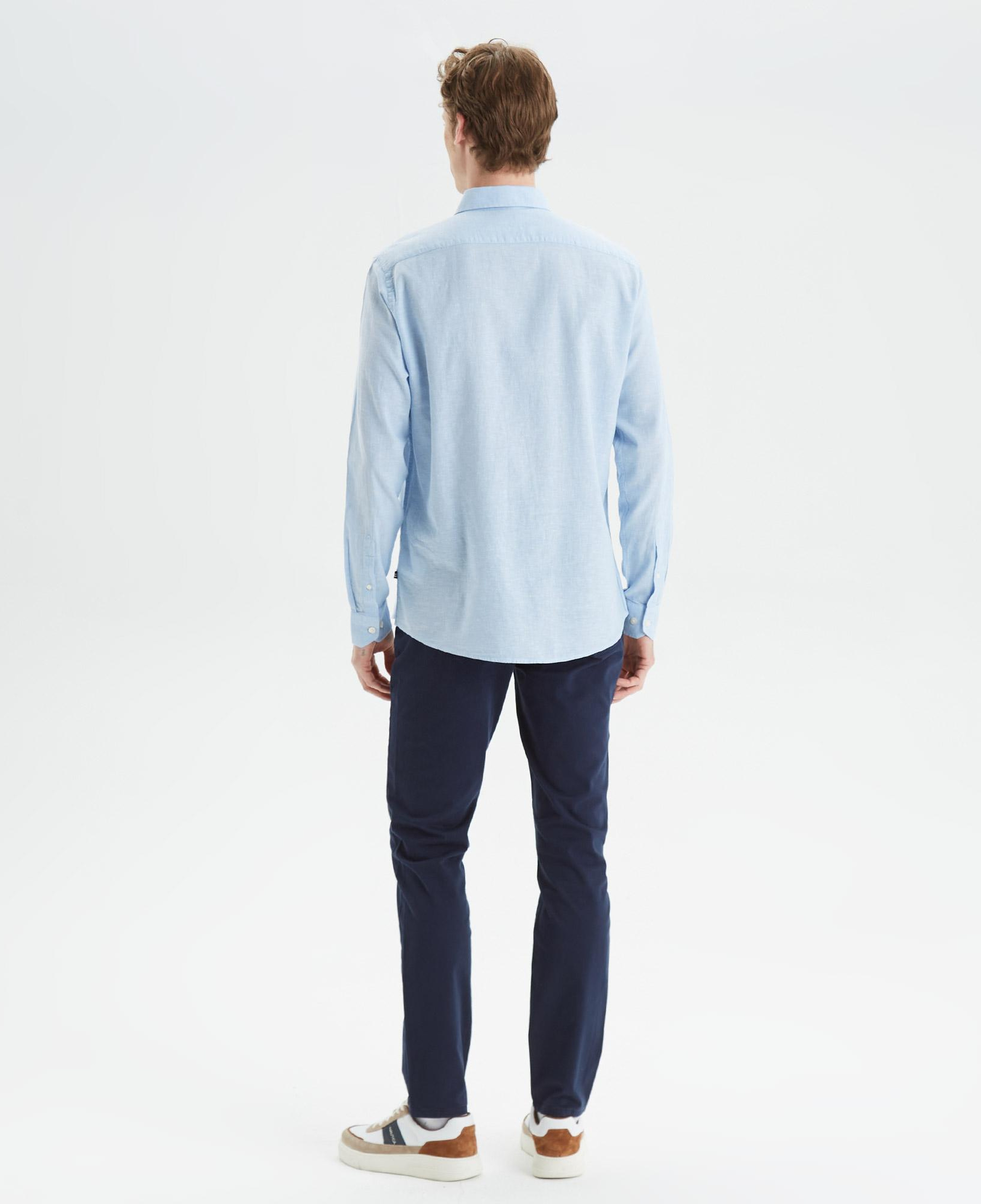 Nautica Erkek Mavi Slim Fit Uzun Kollu Keten Gömlek
