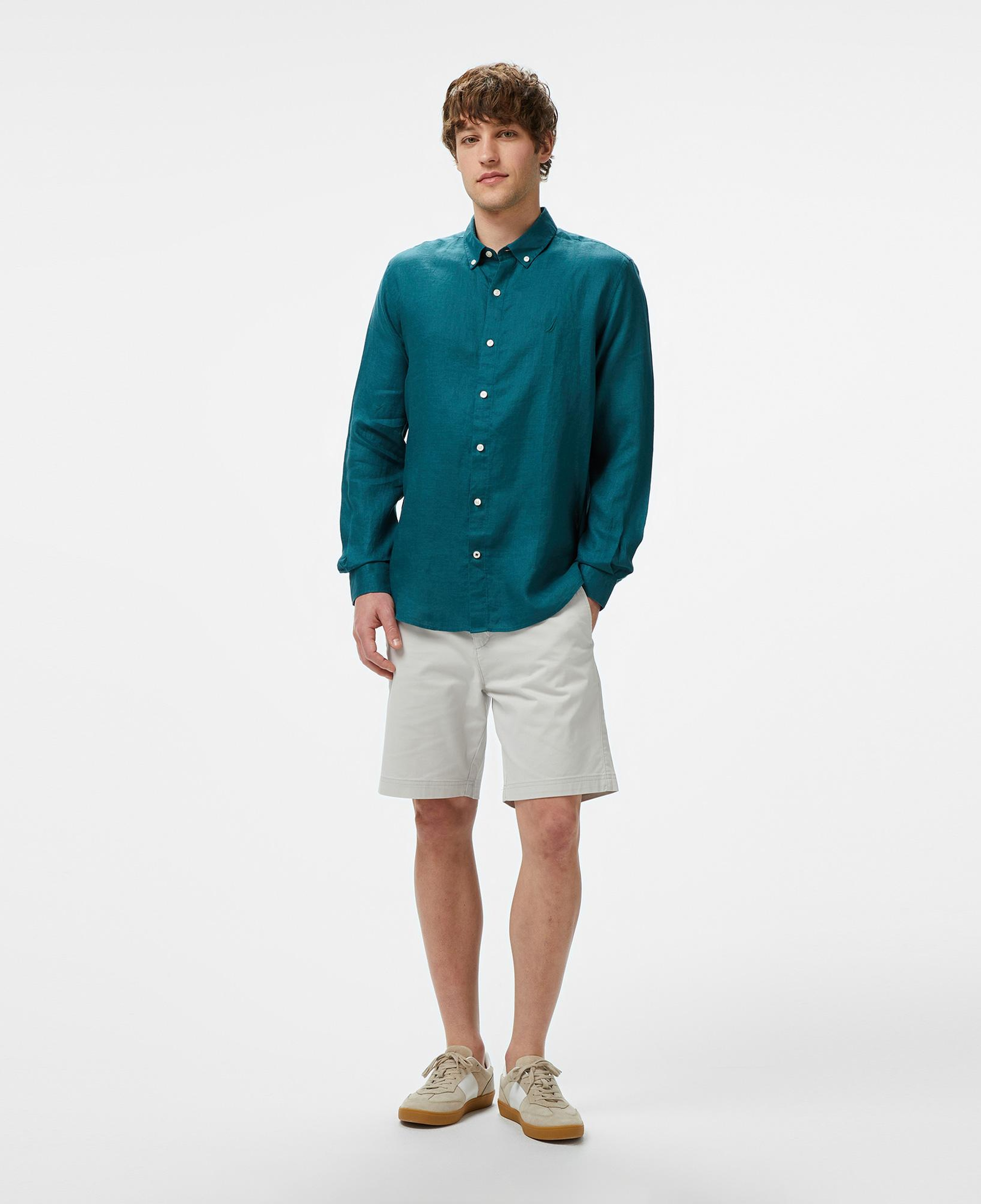 Nautica Erkek Yeşil Classic Fit Keten Gömlek