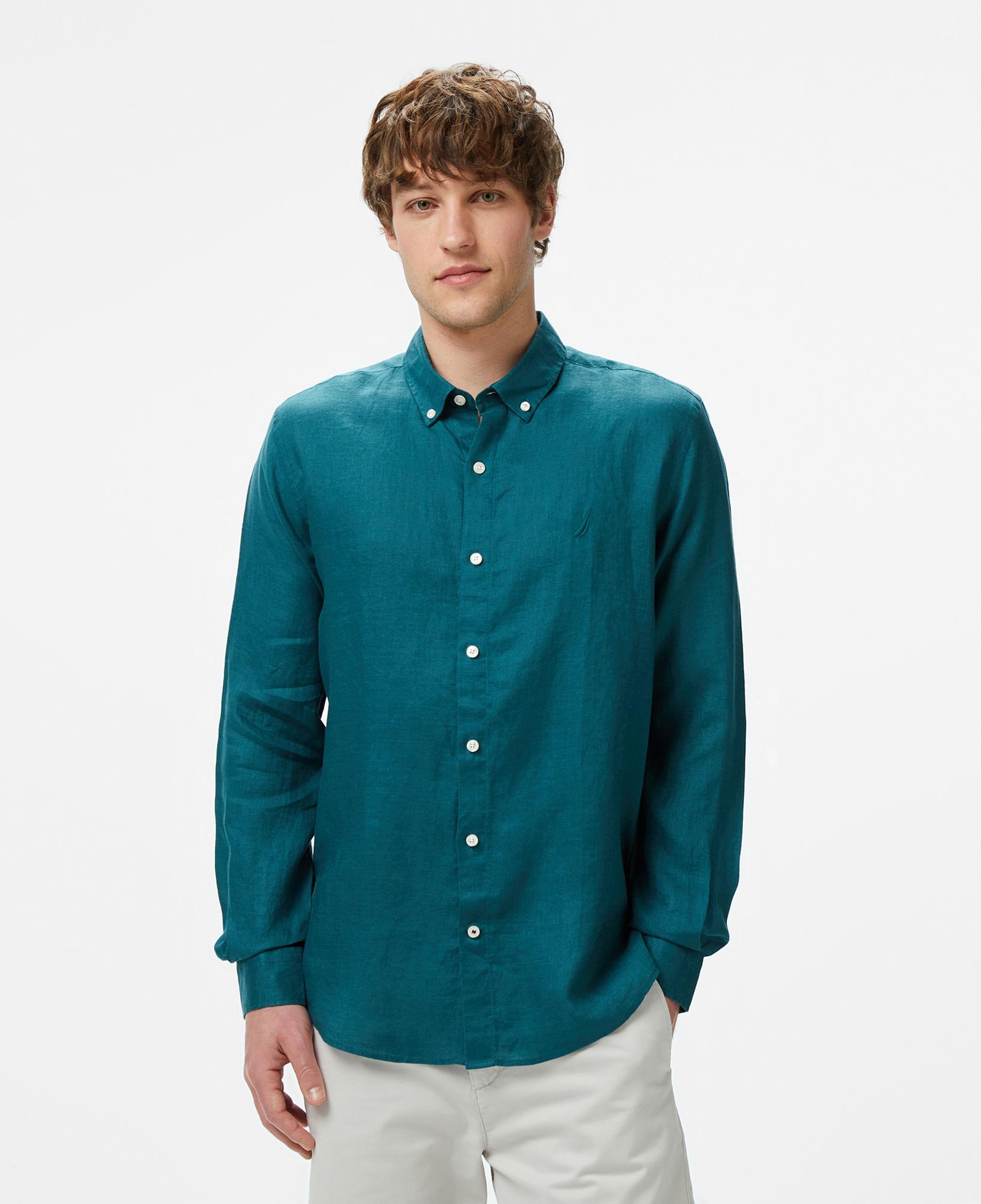 Nautica Erkek Yeşil Classic Fit Keten Gömlek