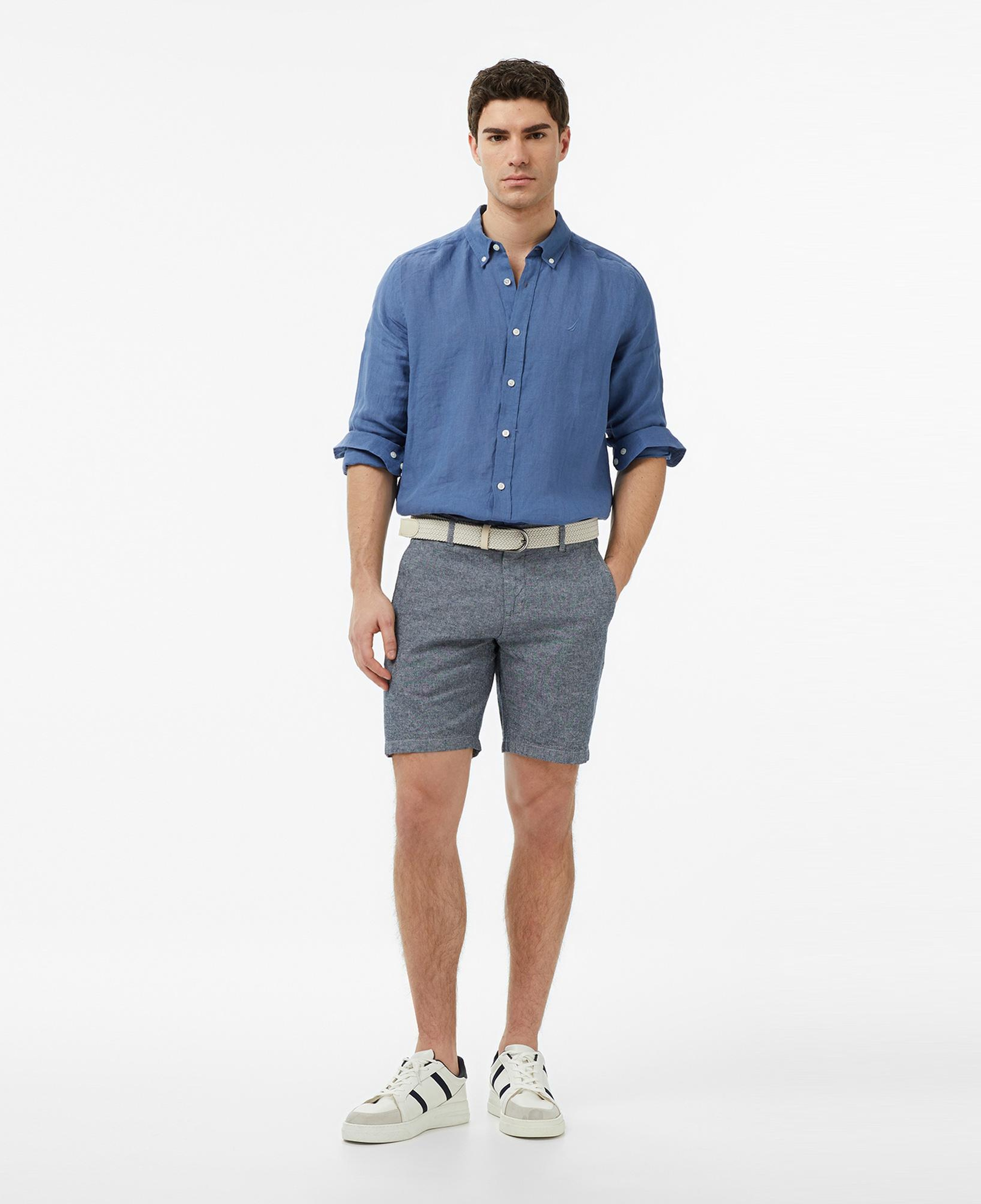 Nautica Erkek Mavi Regular Fit Keten Gömlek