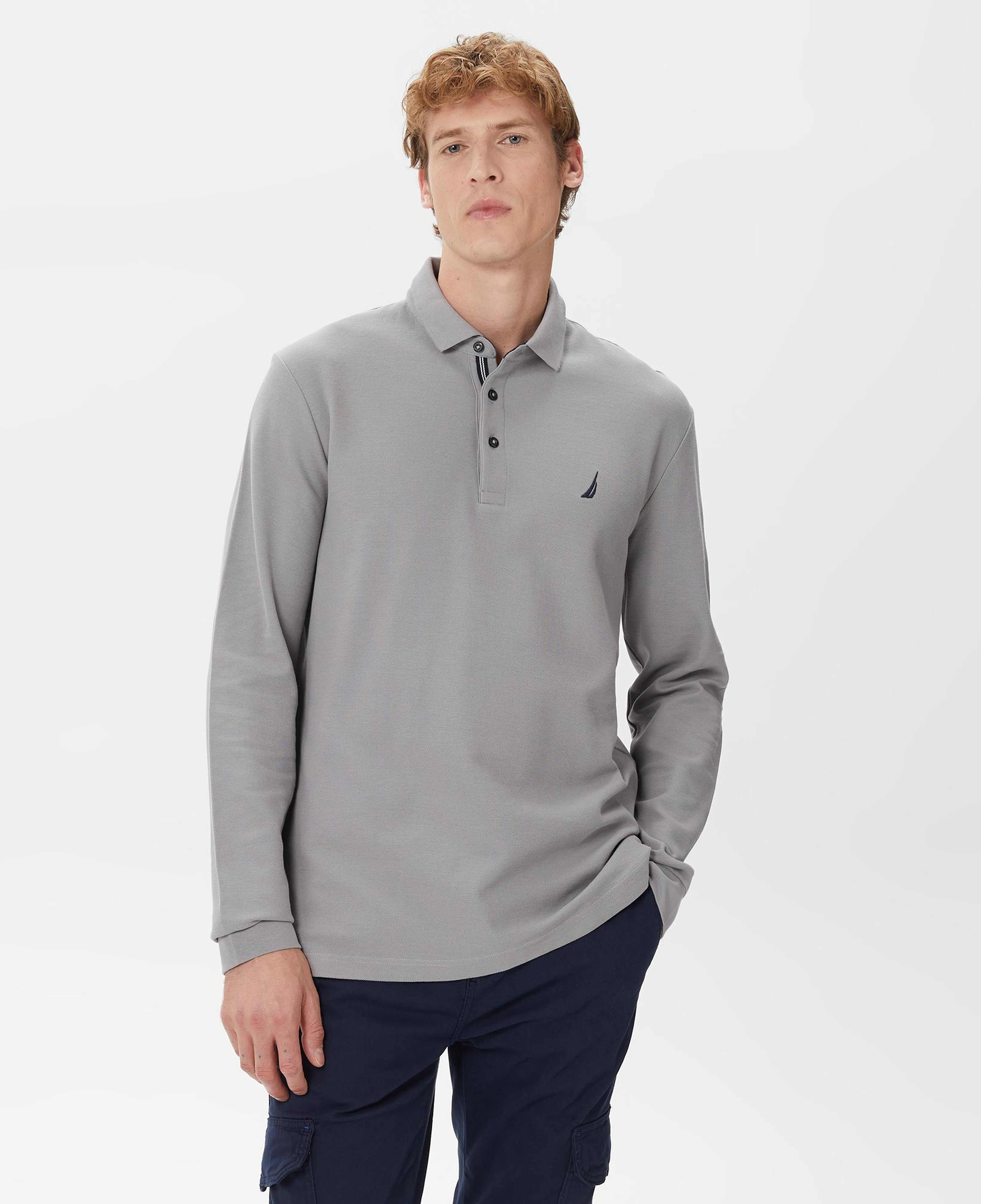 Nautica Erkek Gri Classic Fit Uzun Kollu Polo Yaka T-Shirt