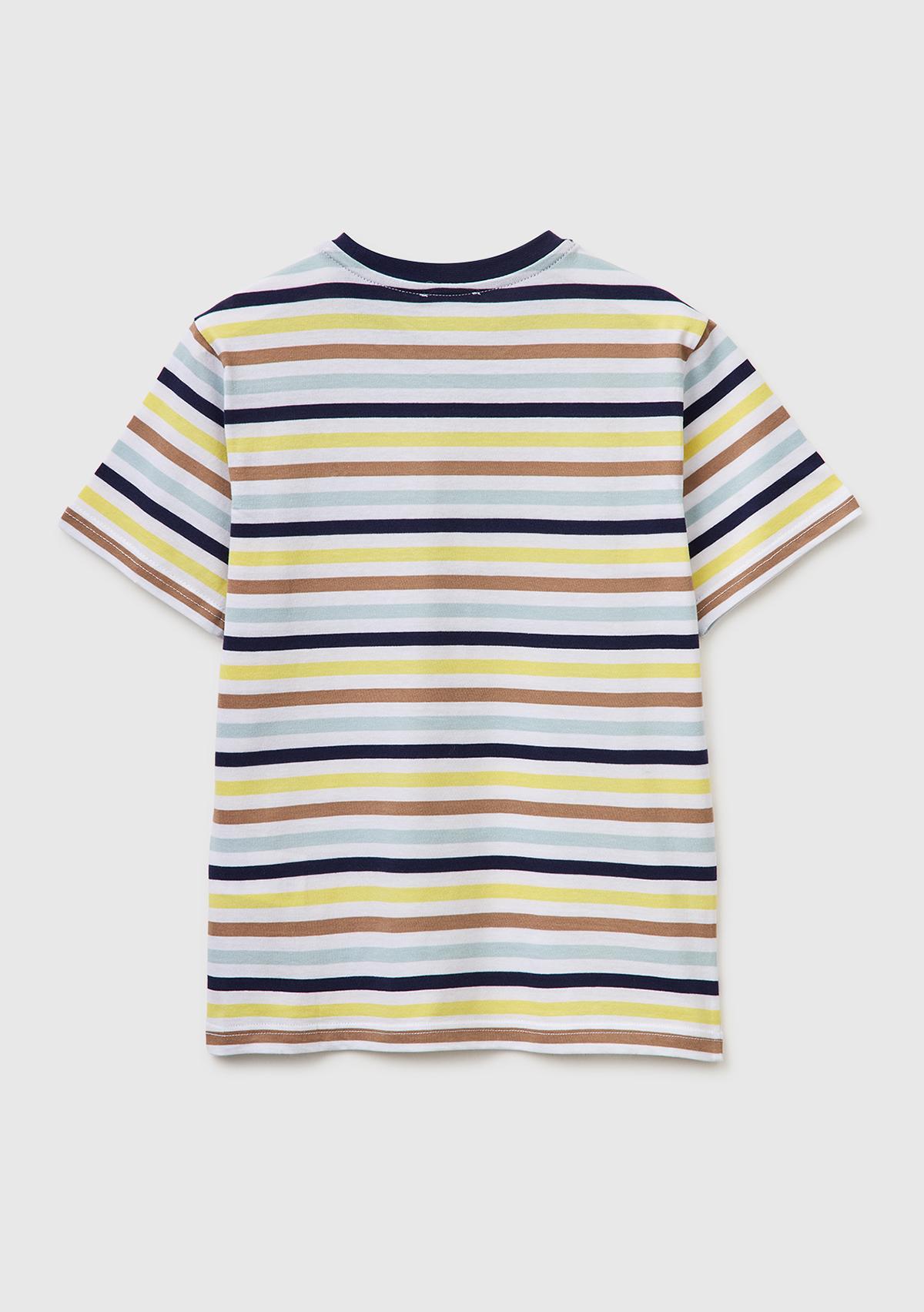 Erkek Çocuk Renkli Mix Çok Renkli Logo İşlemeli Çizgili T-Shirt