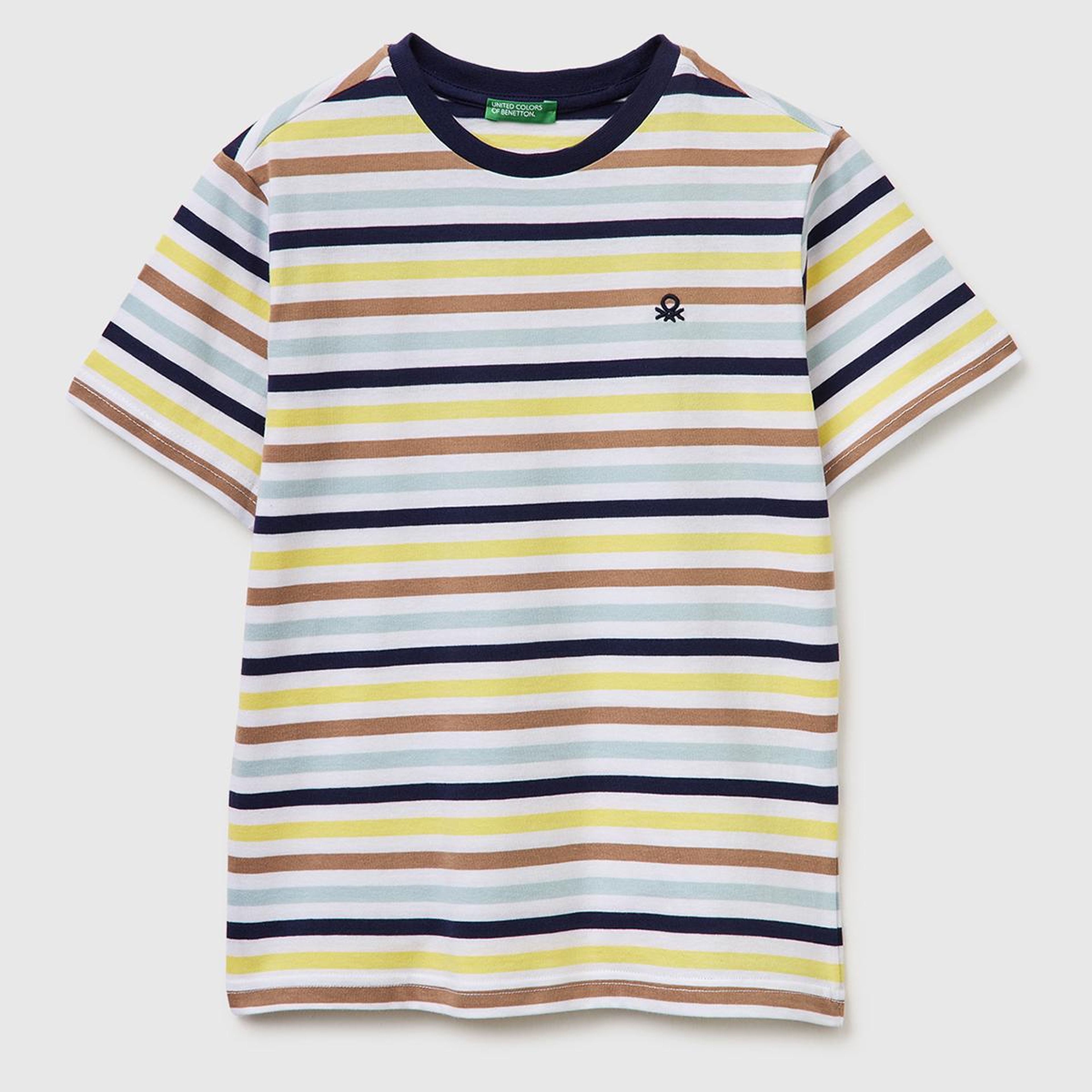 Erkek Çocuk Renkli Mix Çok Renkli Logo İşlemeli Çizgili T-Shirt
