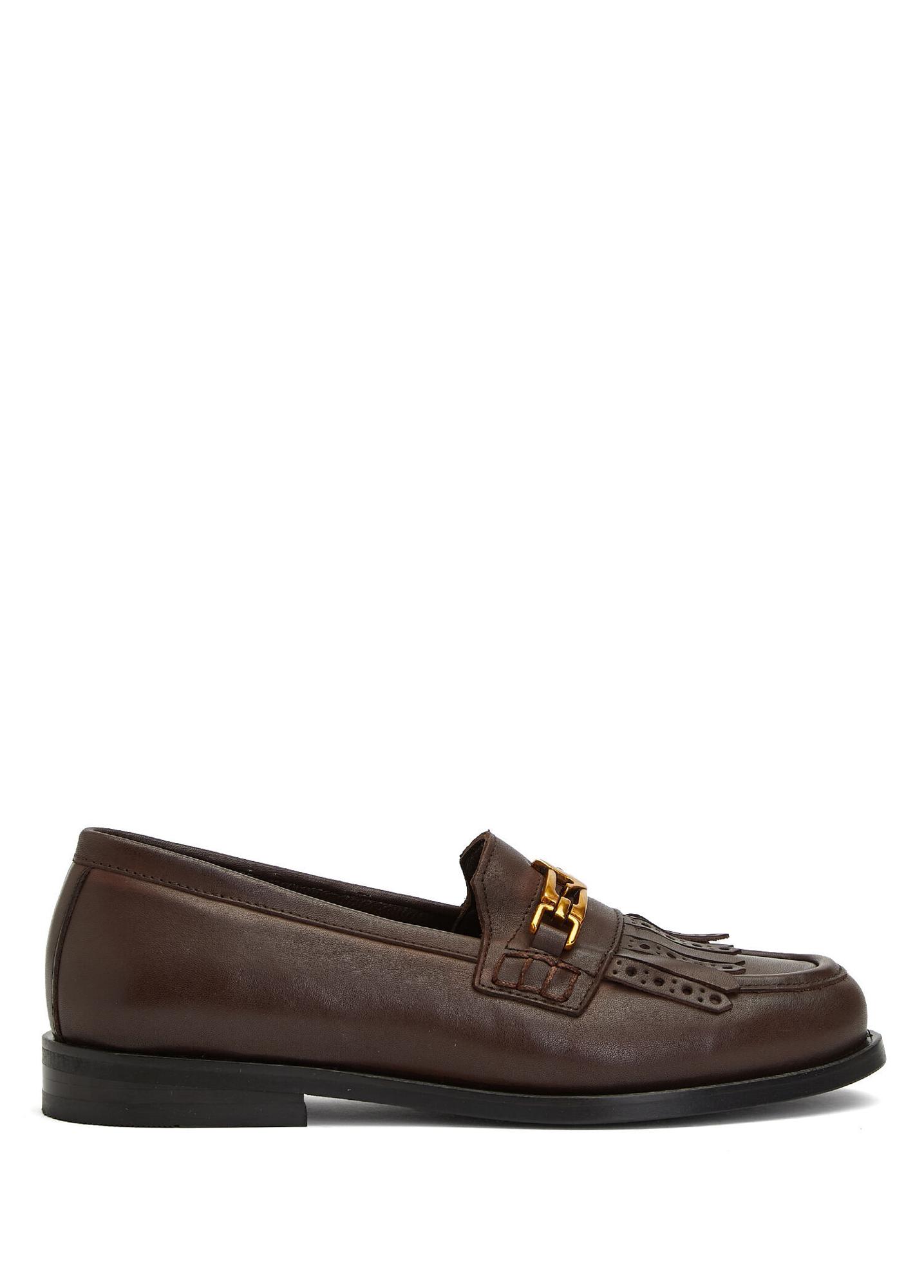 Beymen Club Kadın Kahverengi Zincir Logo Detaylı Deri Loafer