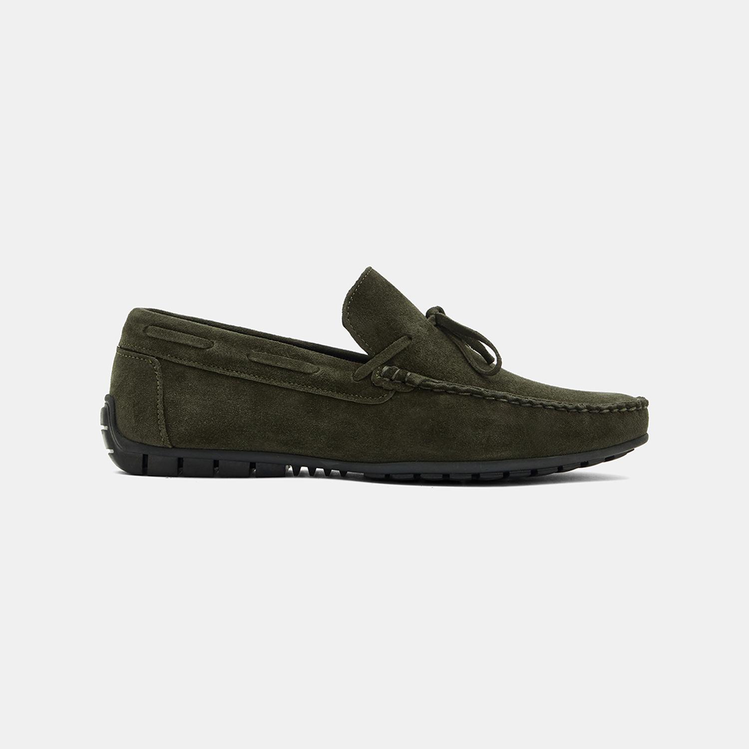 Erkek Haki Bağcık Detaylı Süet Loafer