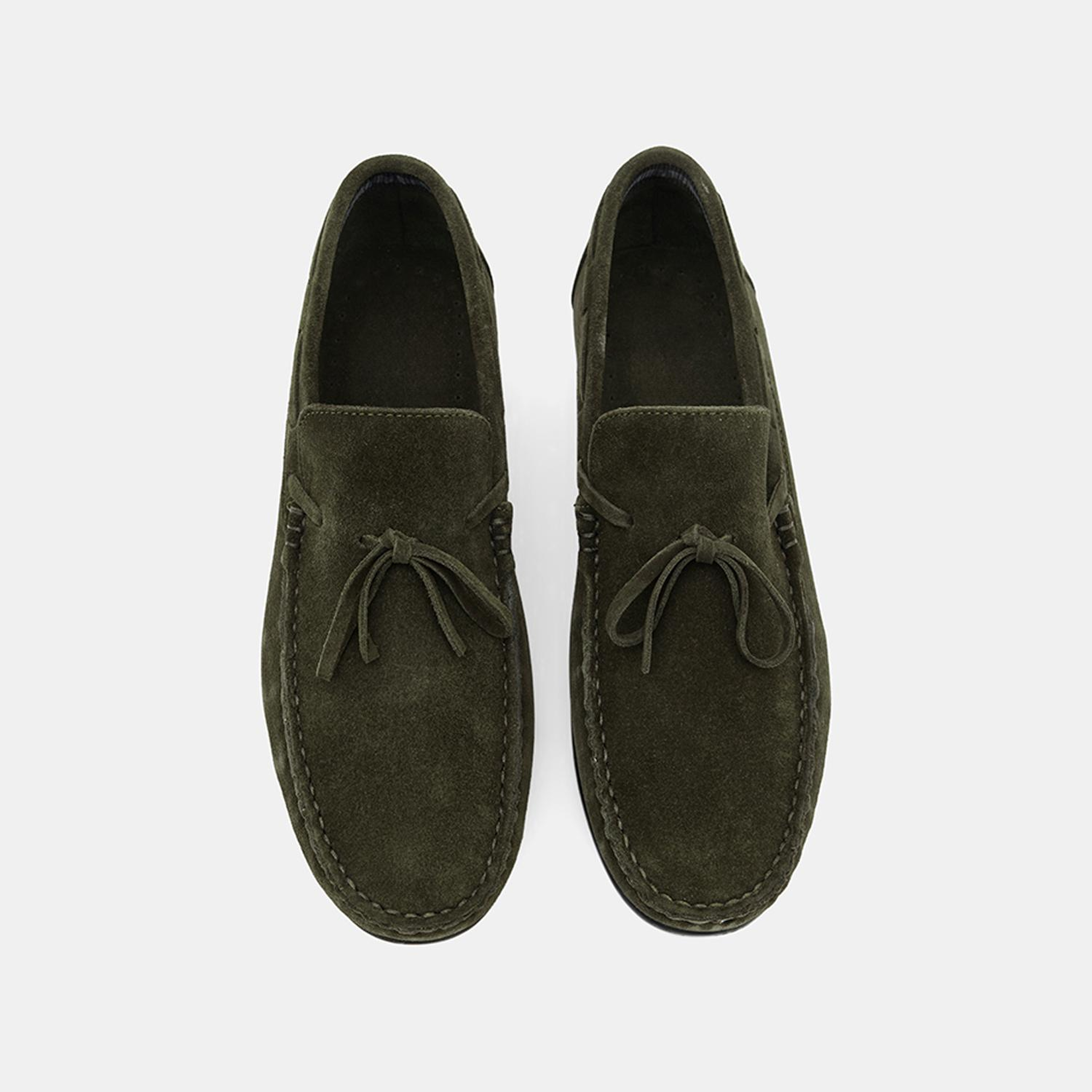 Erkek Haki Bağcık Detaylı Süet Loafer