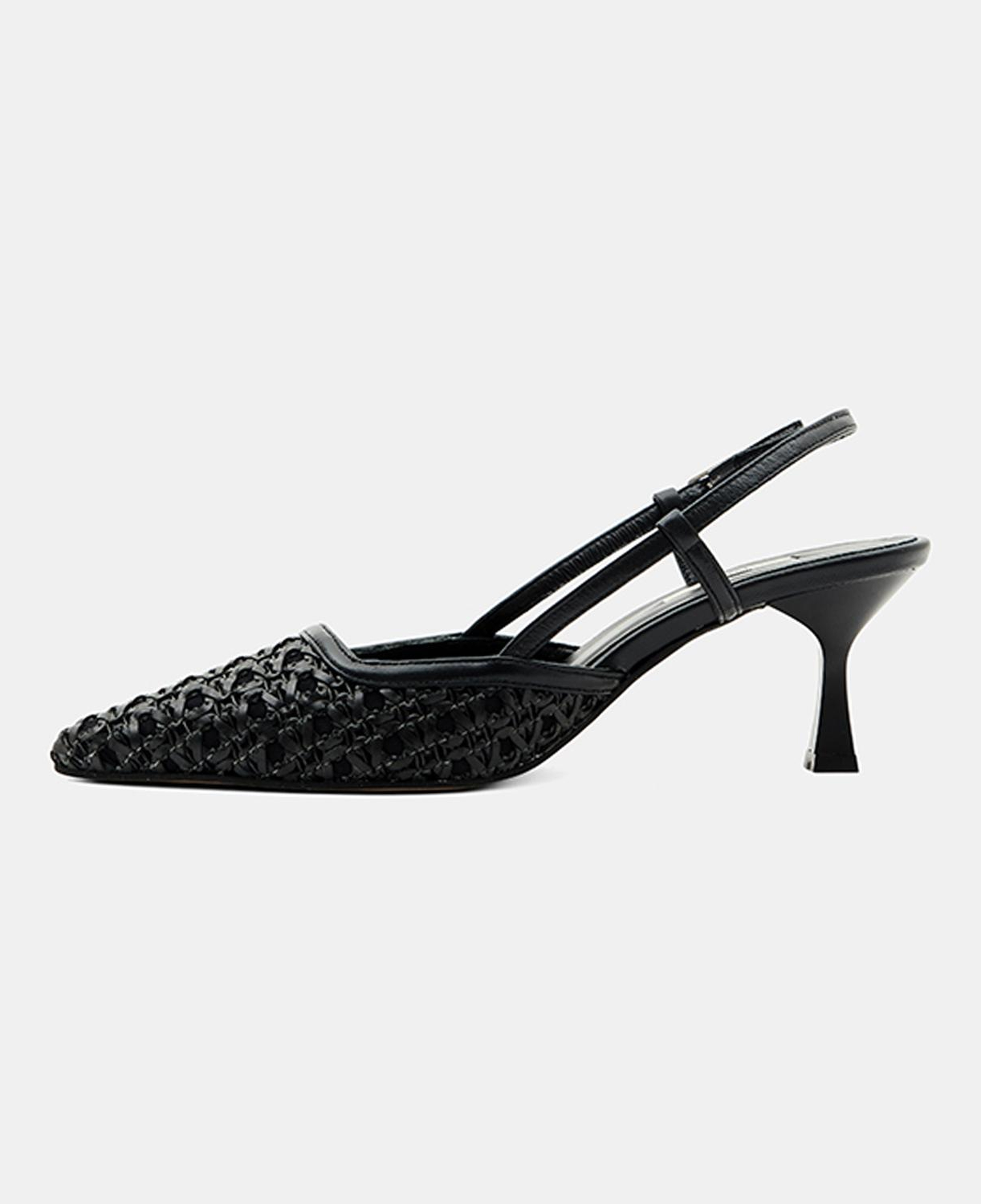 Kadın Siyah Sivri Burunlu Slingback Deri Topuklu Ayakkabı