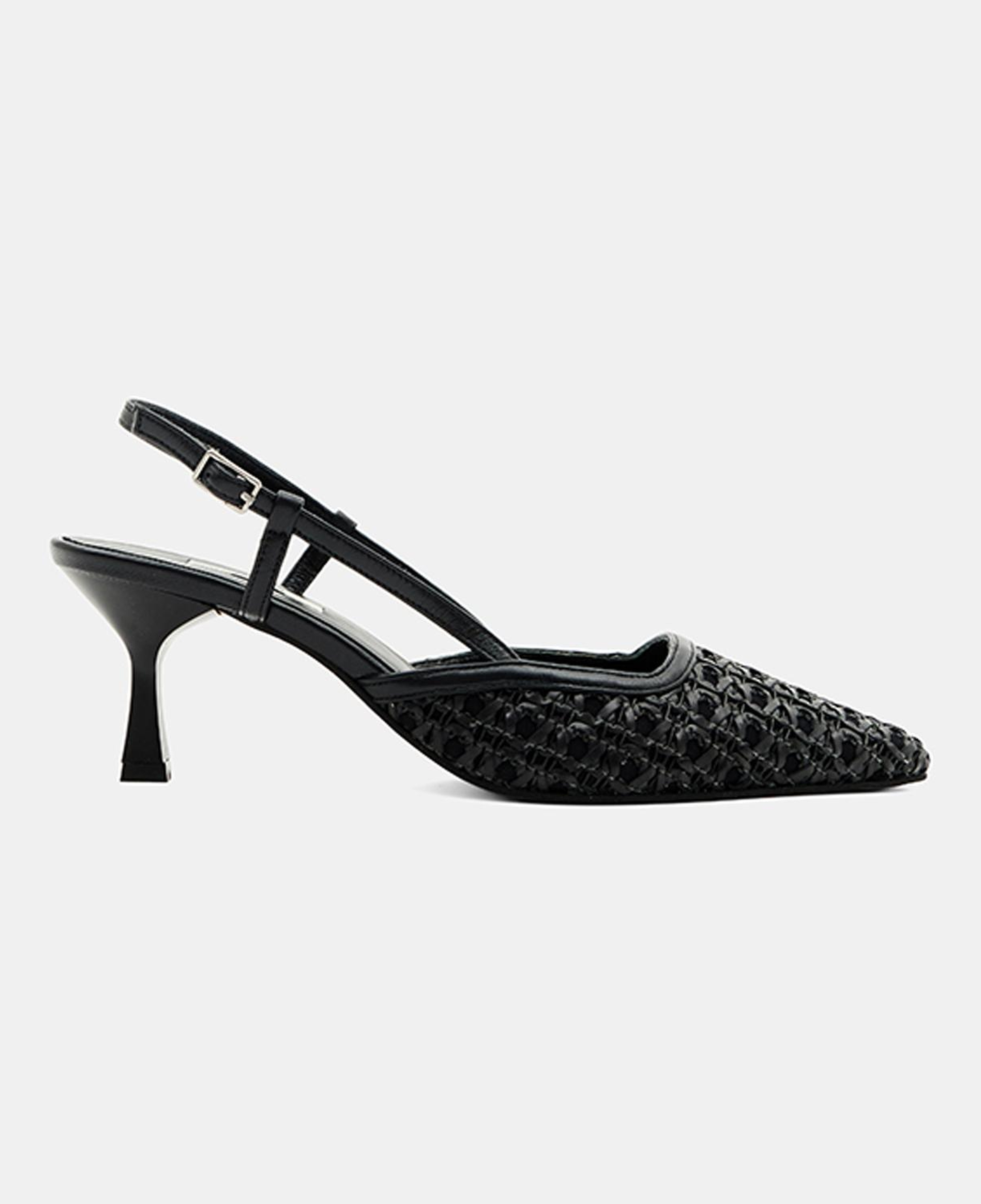Kadın Siyah Sivri Burunlu Slingback Deri Topuklu Ayakkabı