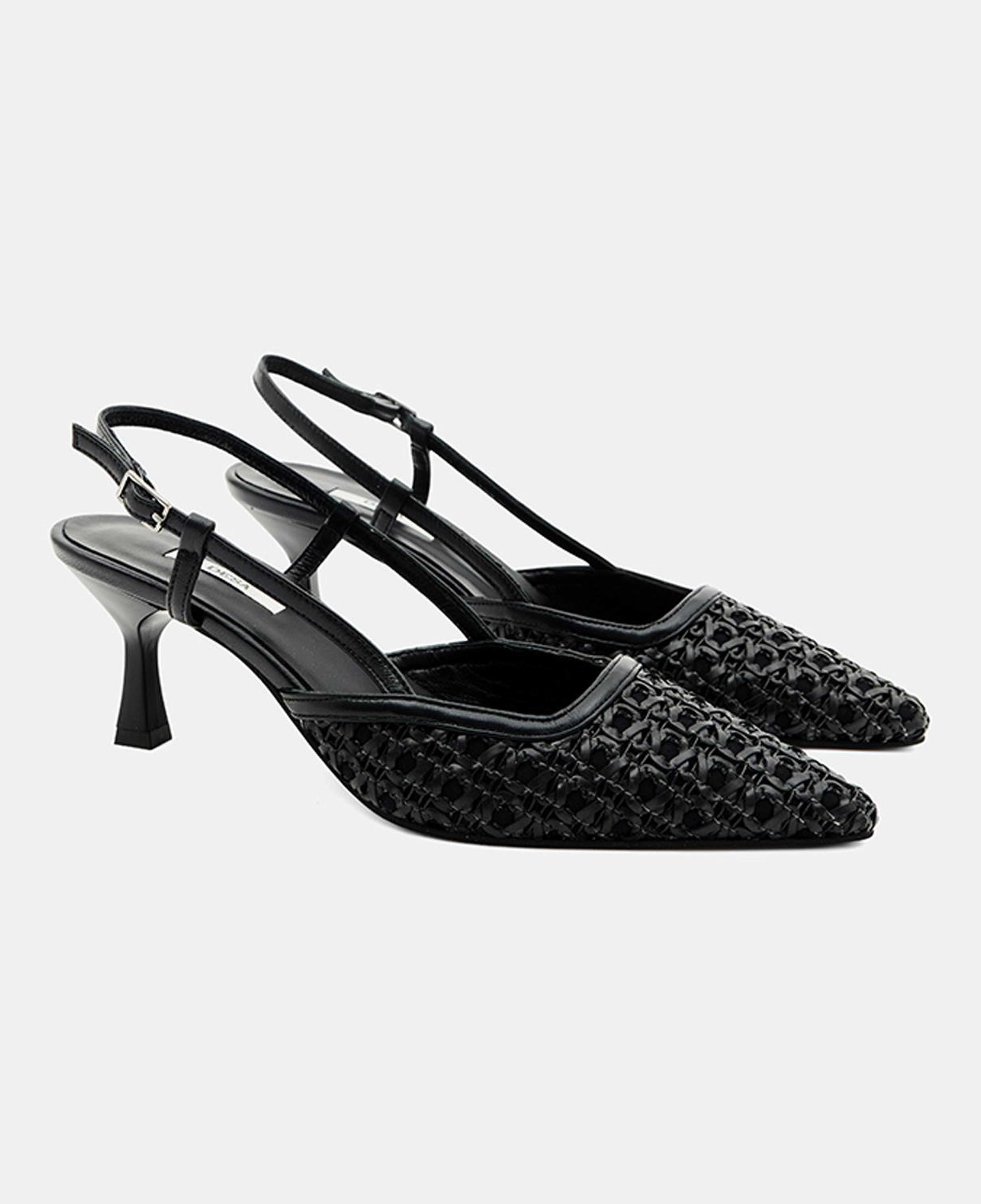 Kadın Siyah Sivri Burunlu Slingback Deri Topuklu Ayakkabı