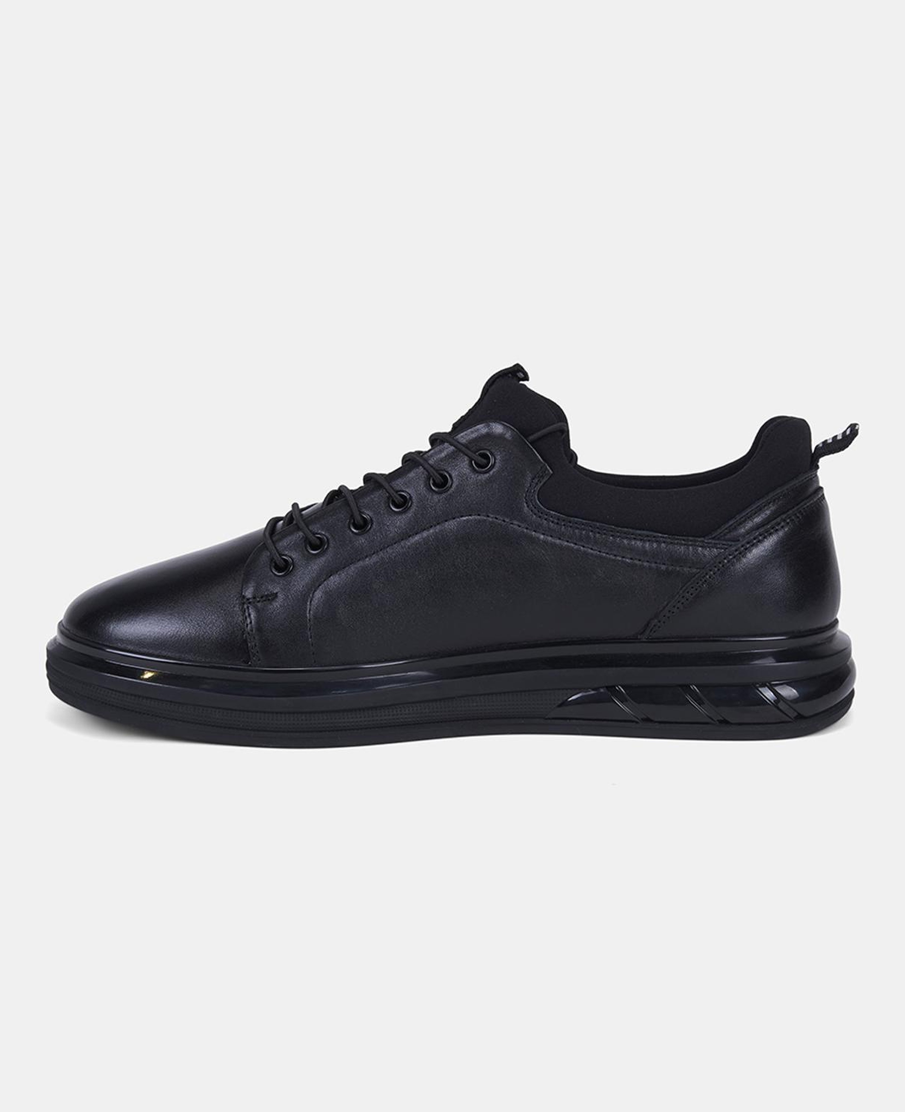 Erkek Siyah Lastik Bağcıklı Deri Sneaker