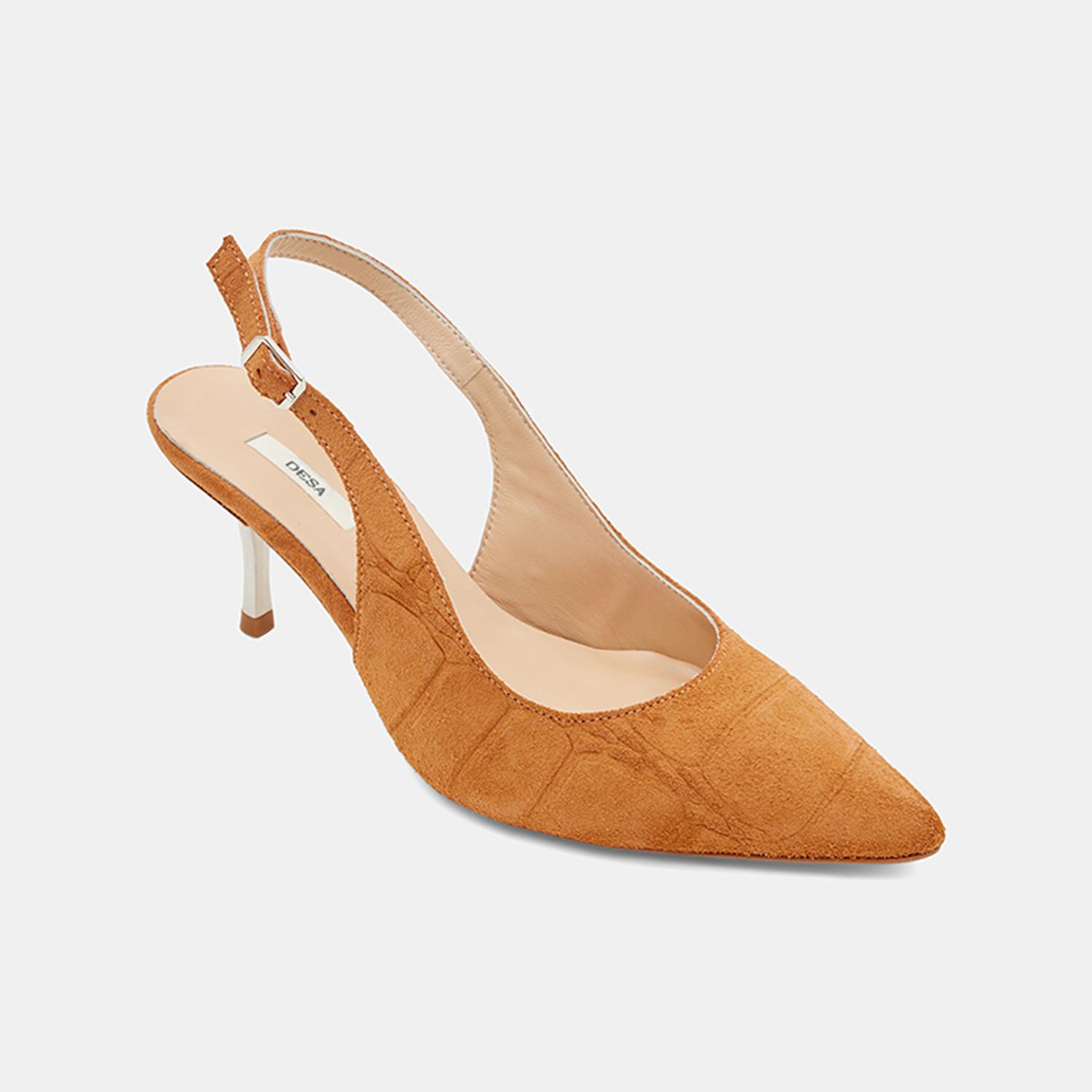 Kadın Turuncu Kroko Desenli Sivri Burunlu Süet Stiletto