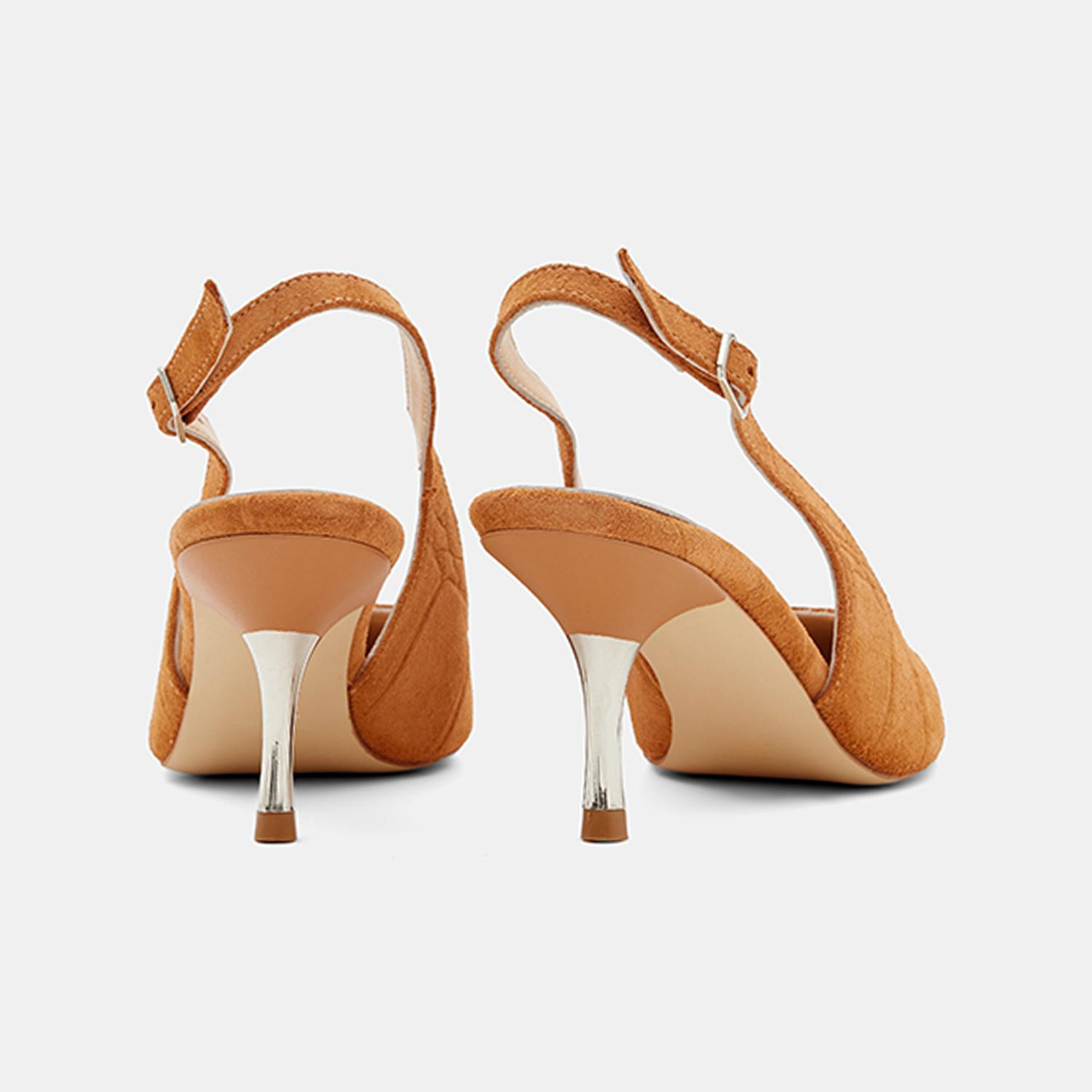 Kadın Turuncu Kroko Desenli Sivri Burunlu Süet Stiletto