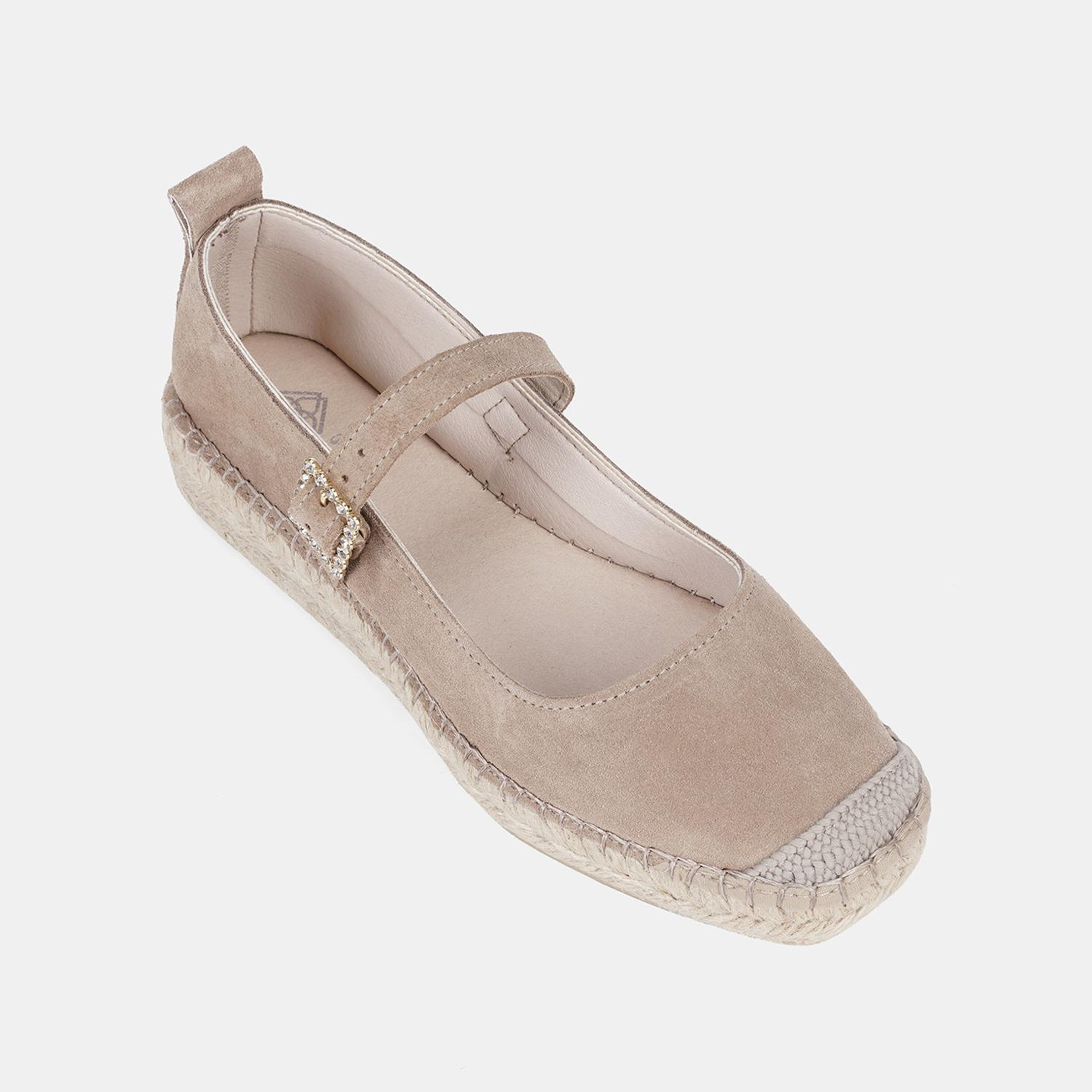 Kadın Bej Taşlı Toka Detaylı Süet Mary Jane Espadril
