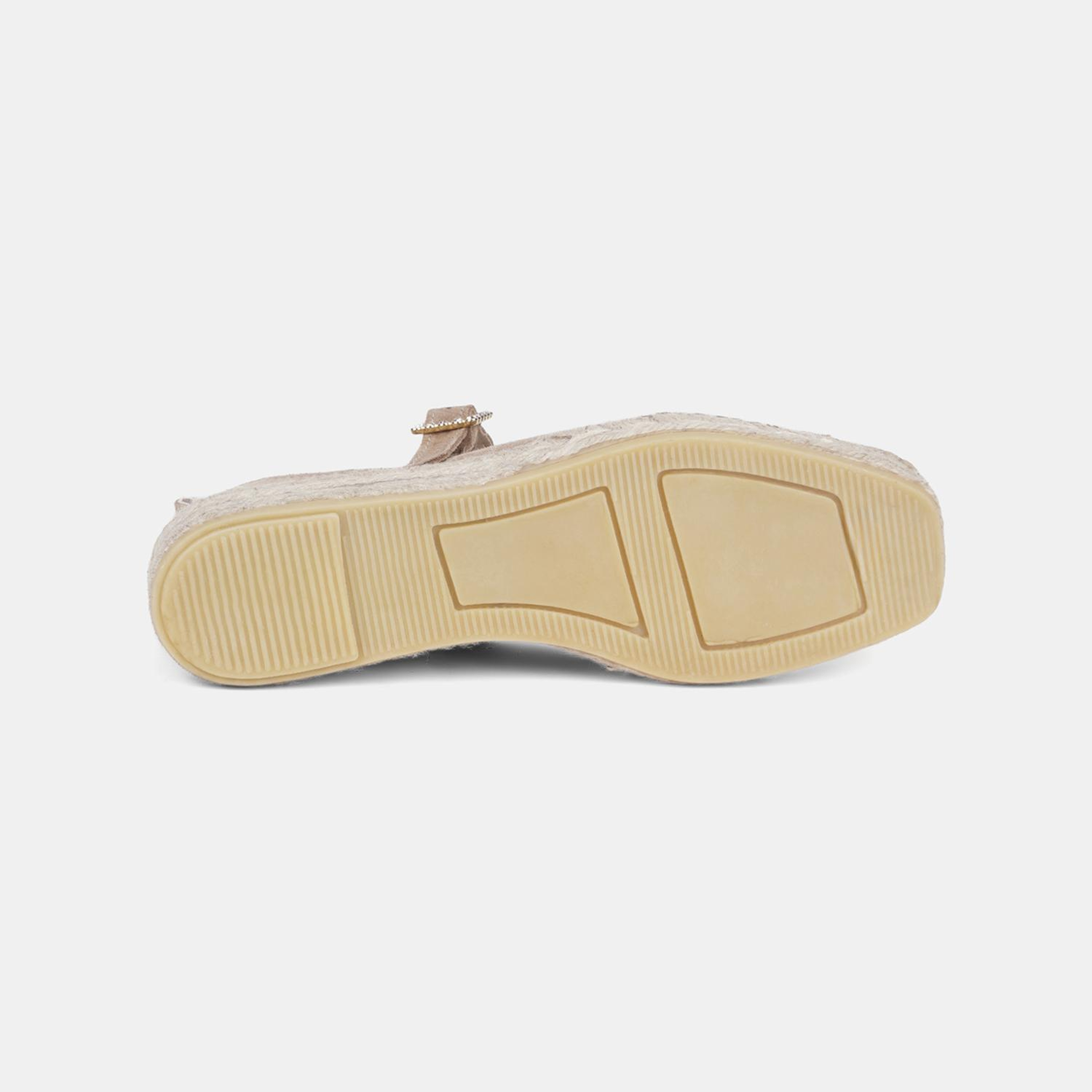 Kadın Bej Taşlı Toka Detaylı Süet Mary Jane Espadril
