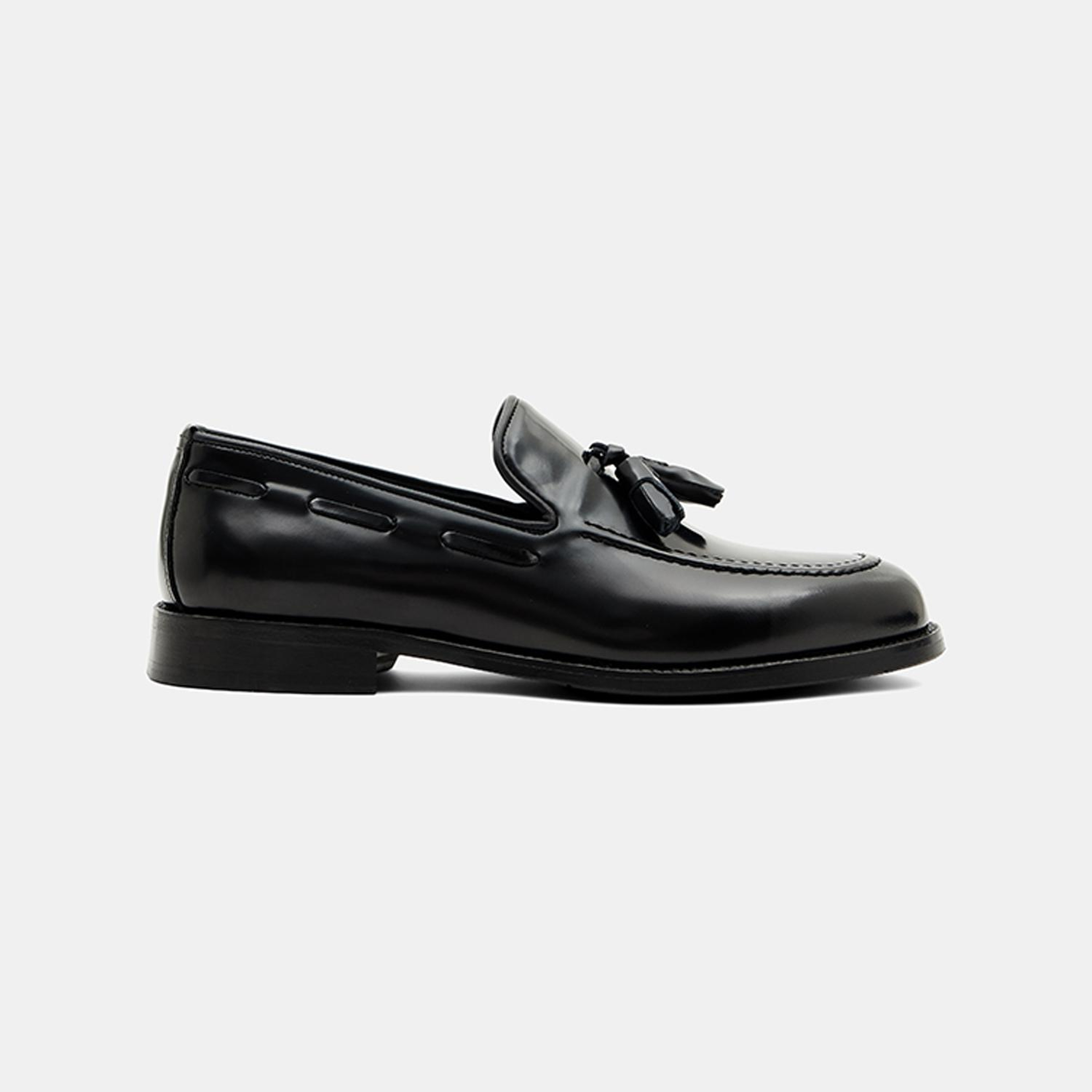 Erkek Siyah Püsküllü Klasik Deri Loafer