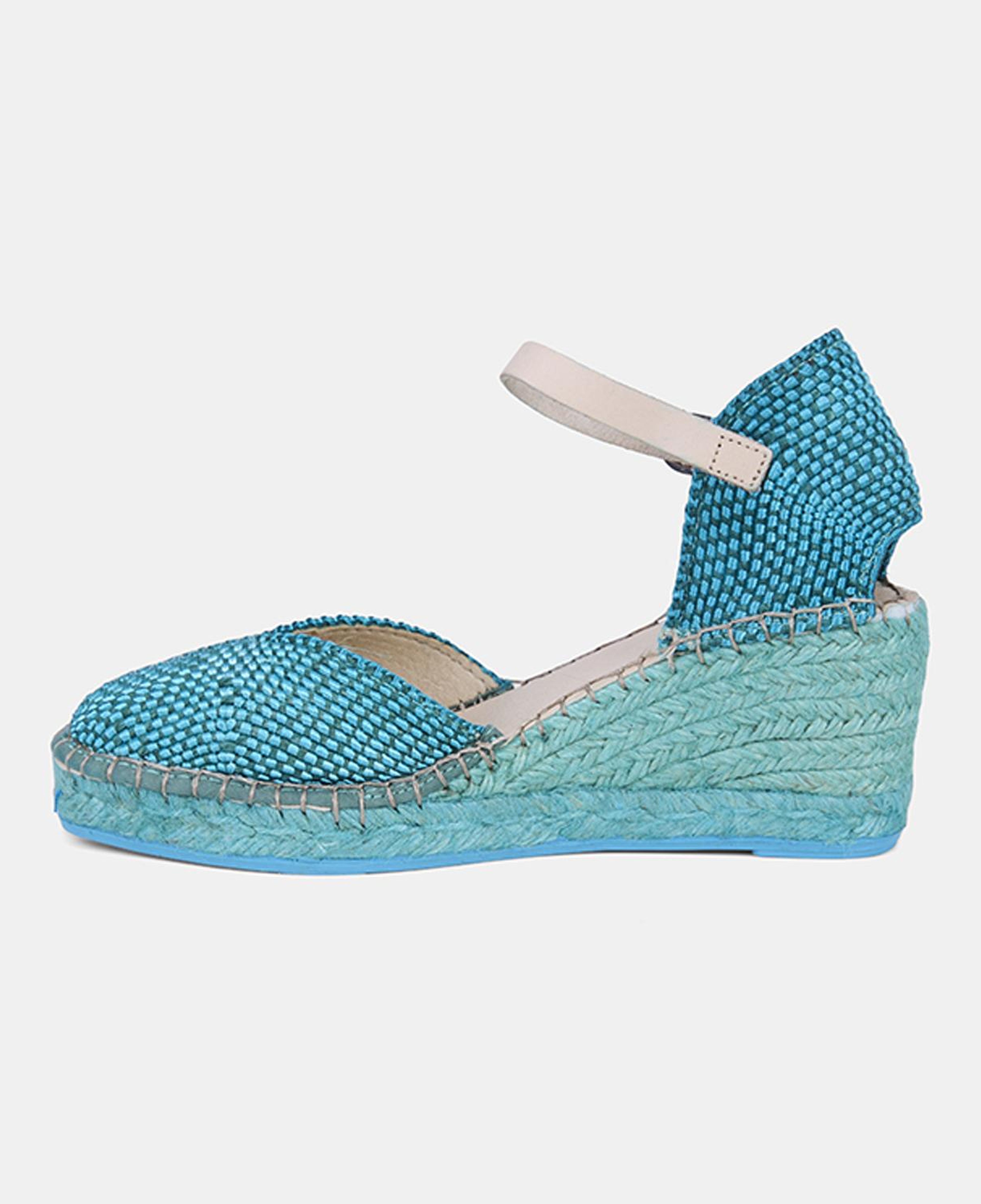 Kadın Turkuaz Dolgu Topuklu Hasır Espadril