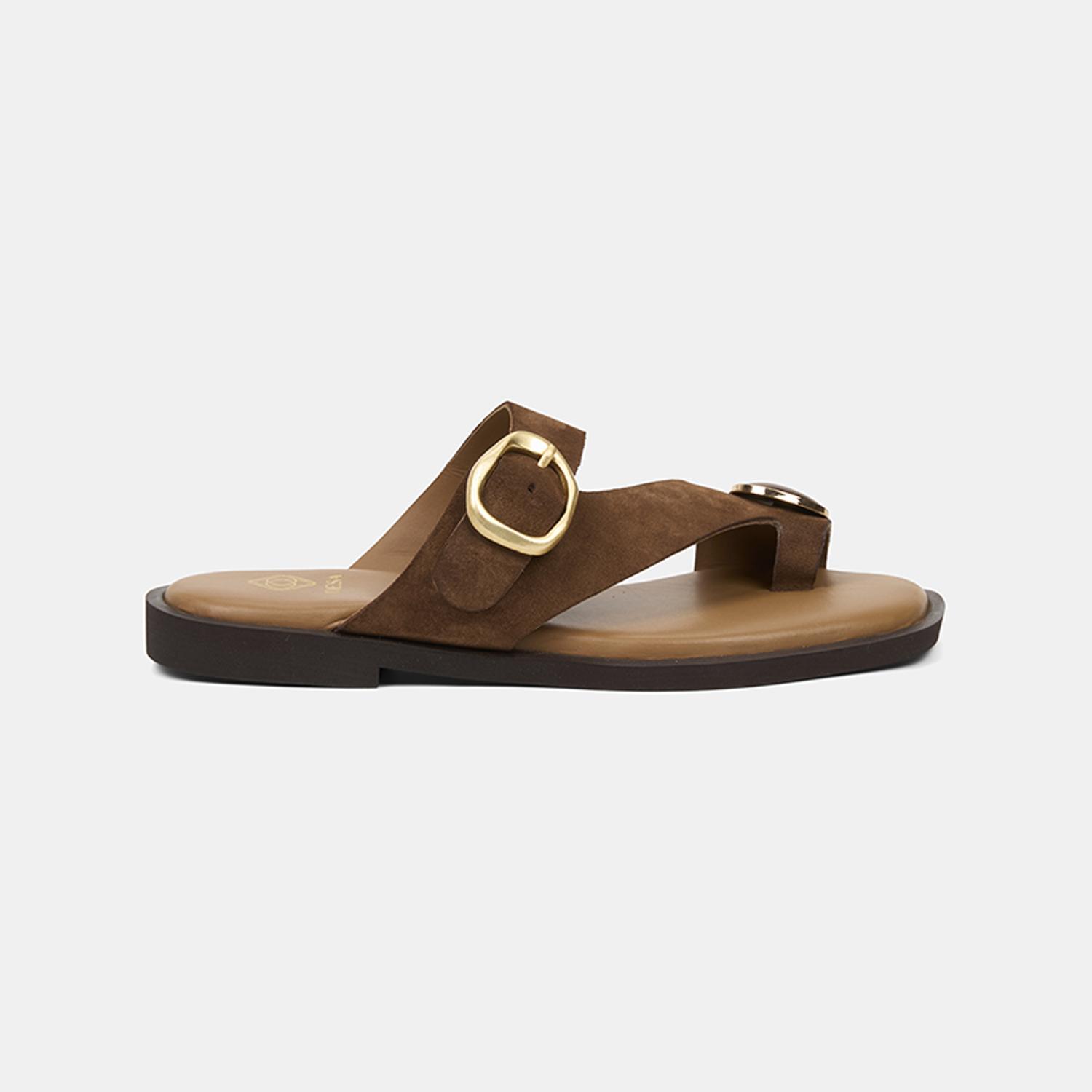 Kadın Taba Tokalı Renkli Taşlı Süet Parmak Arası Terlik