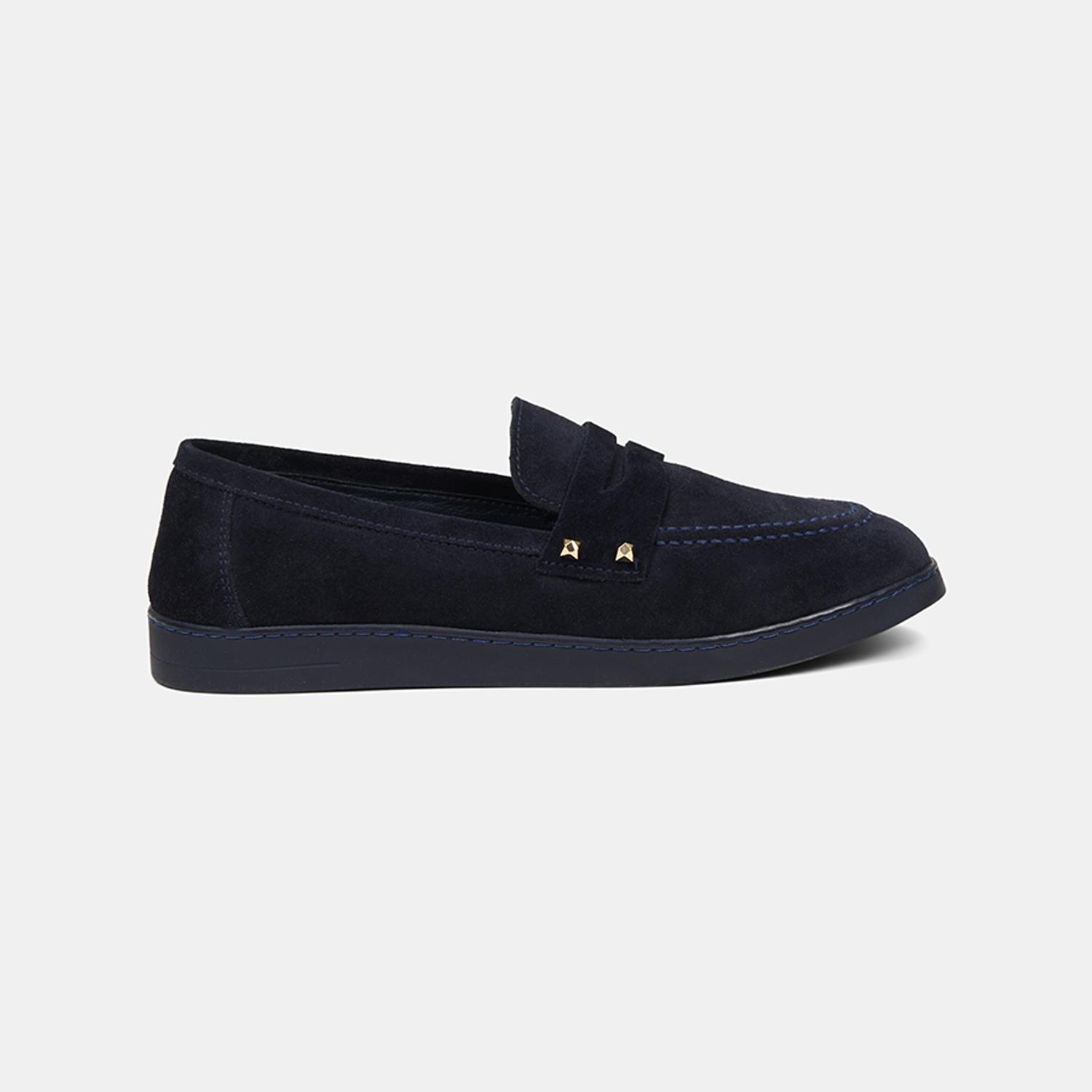 Kadın Lacivert Zımba Detaylı Süet Loafer