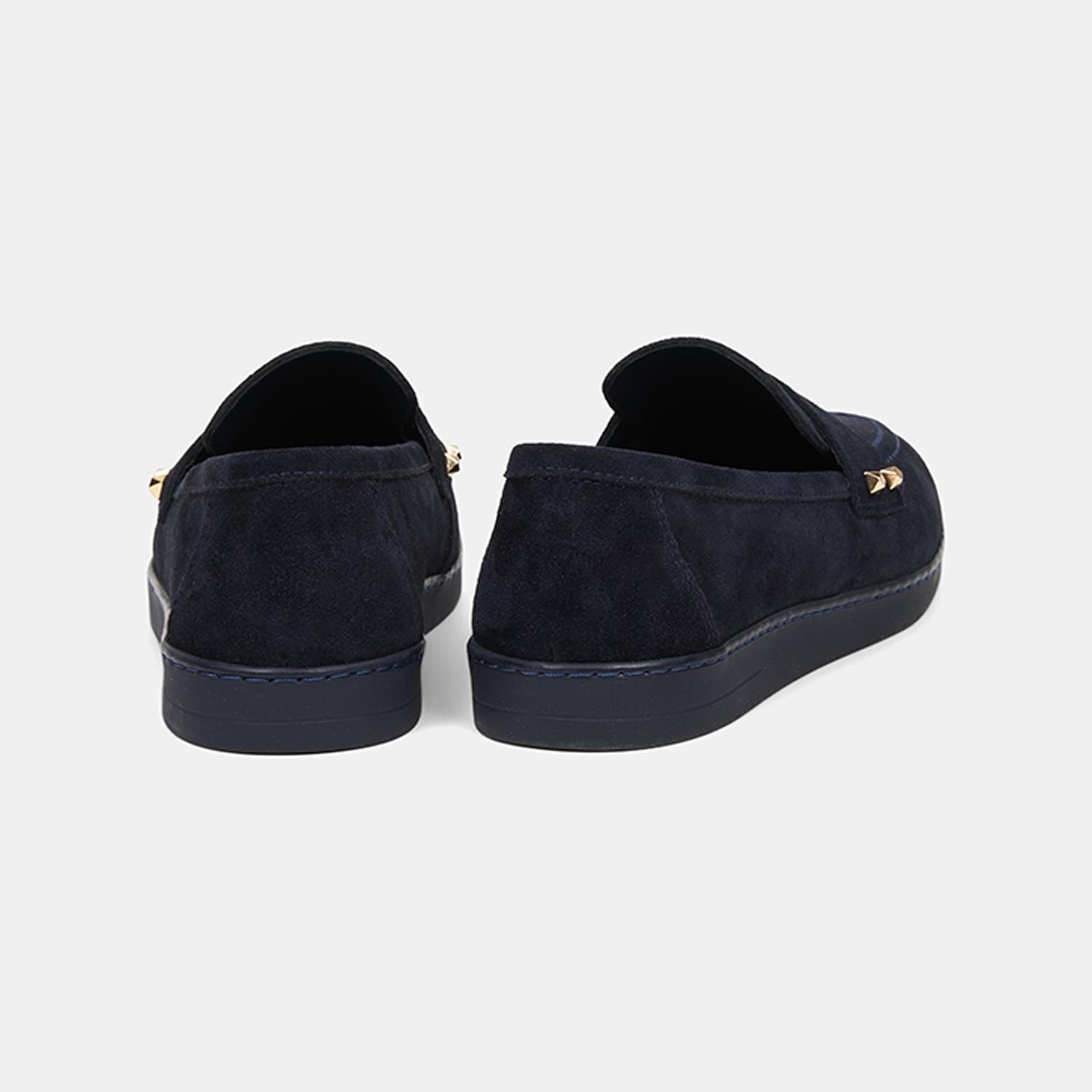 Kadın Lacivert Zımba Detaylı Süet Loafer